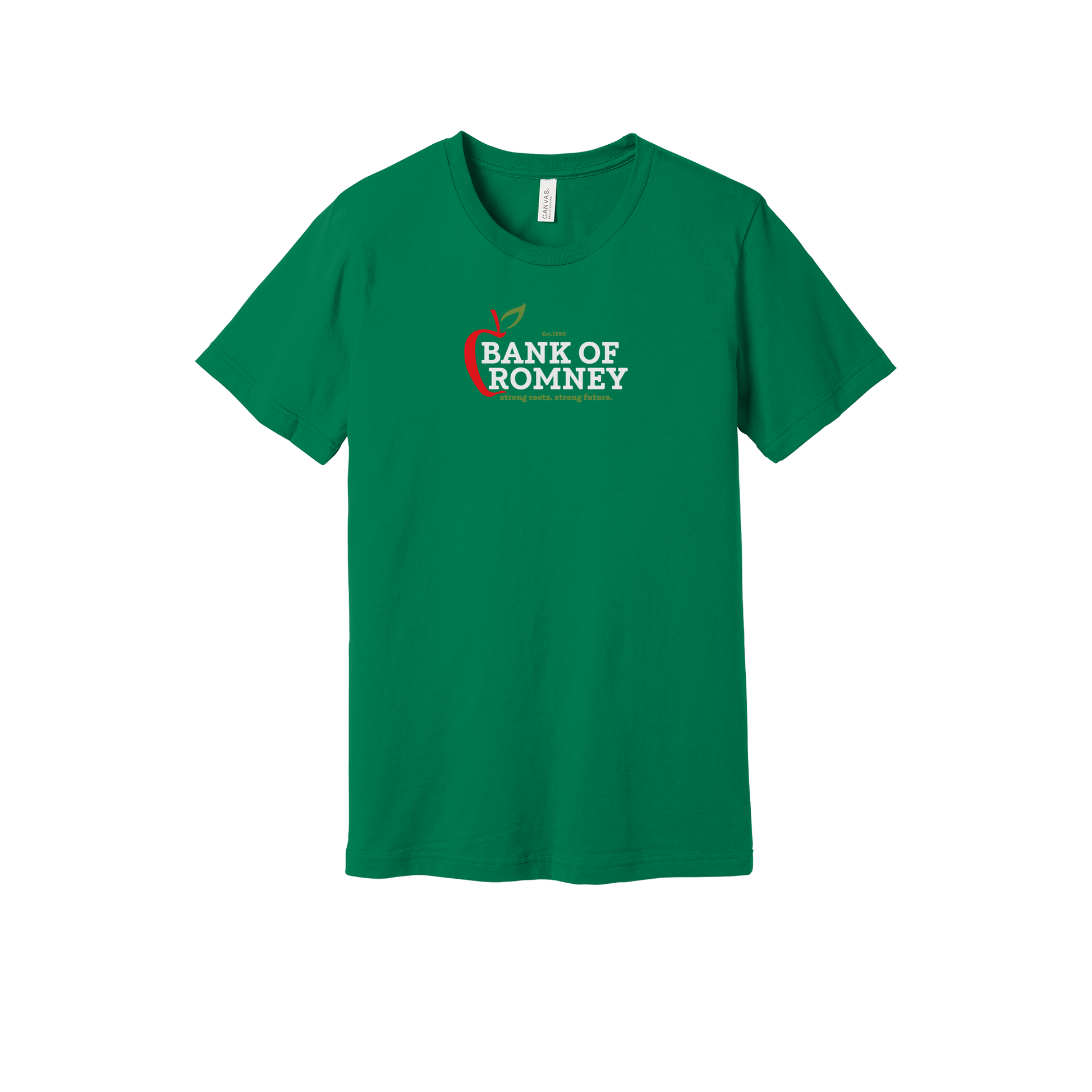 bankofromney-everyday-essentials-short-sleeve-tee-dtf-front-BC3001-kelly-flat-front