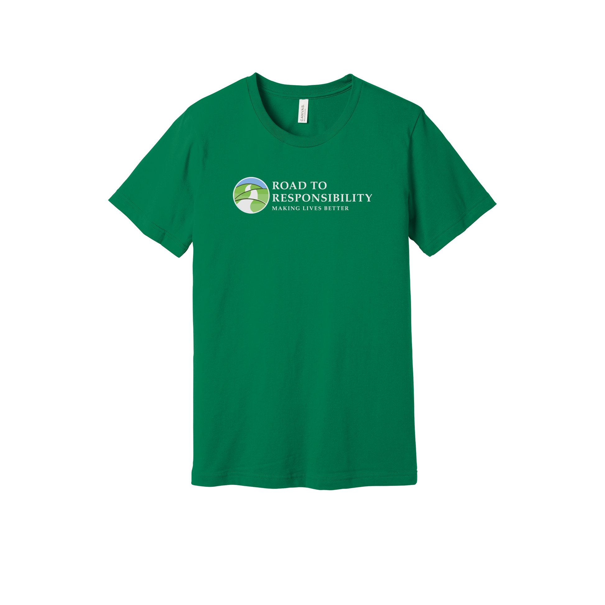 roadtoresponsibility-everyday-essentials-short-sleeve-tee-dtf-front-BC3001-kelly-flat-front