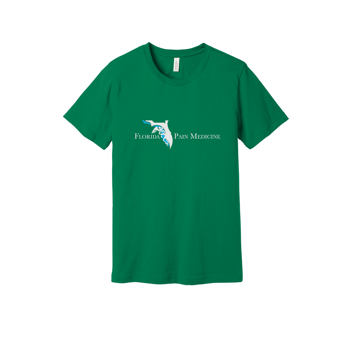 floridapainmedicine-everyday-essentials-clinic-short-sleeve-tee-dtf-front-BC3001-kelly-flat-front