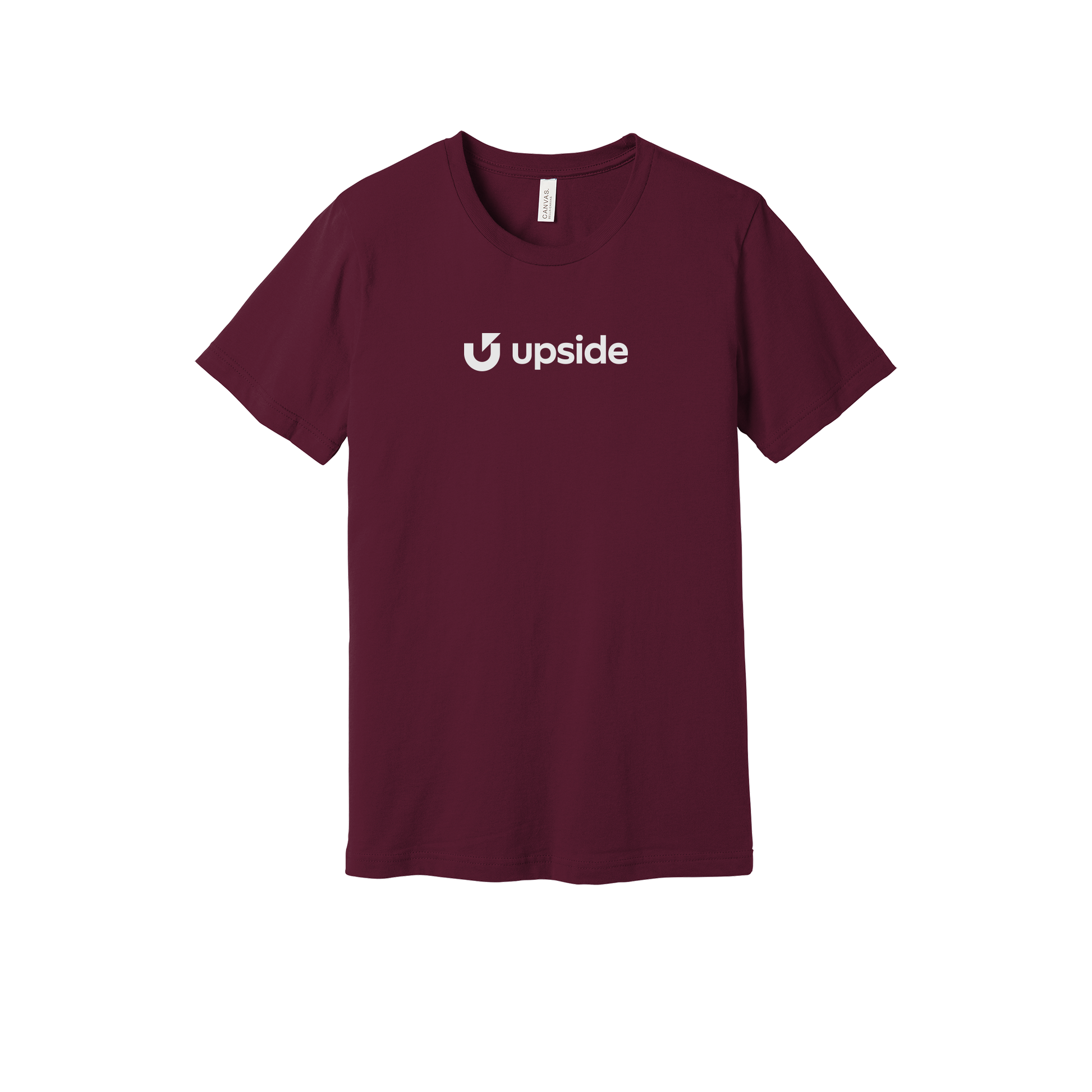 upside-everyday-essentials-short-sleeve-tee-dtf-front-BC3001-maroon-flat-front