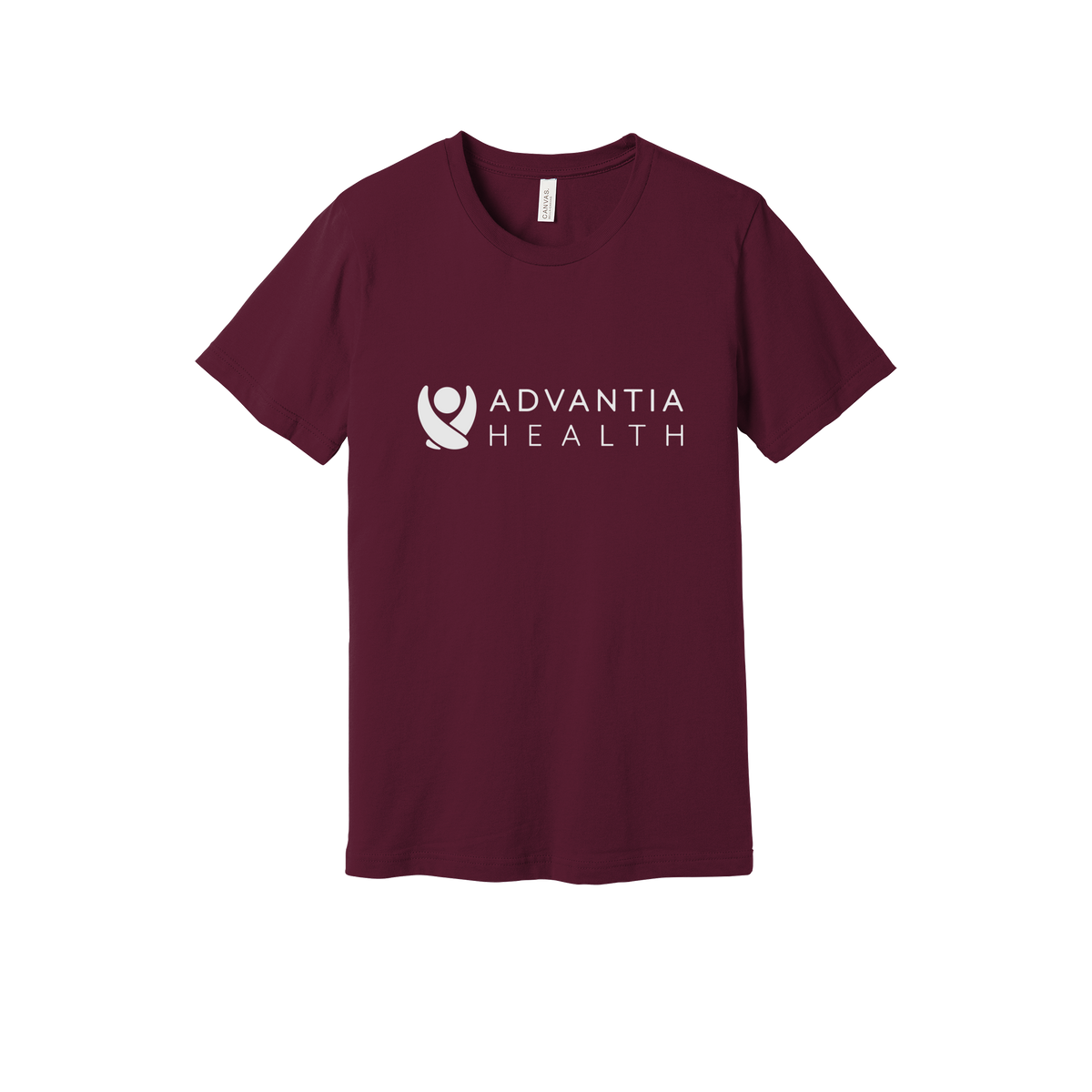 advantiahealth-everyday-essentials-clinic-short-sleeve-tee-dtf-front-BC3001-maroon-flat-front