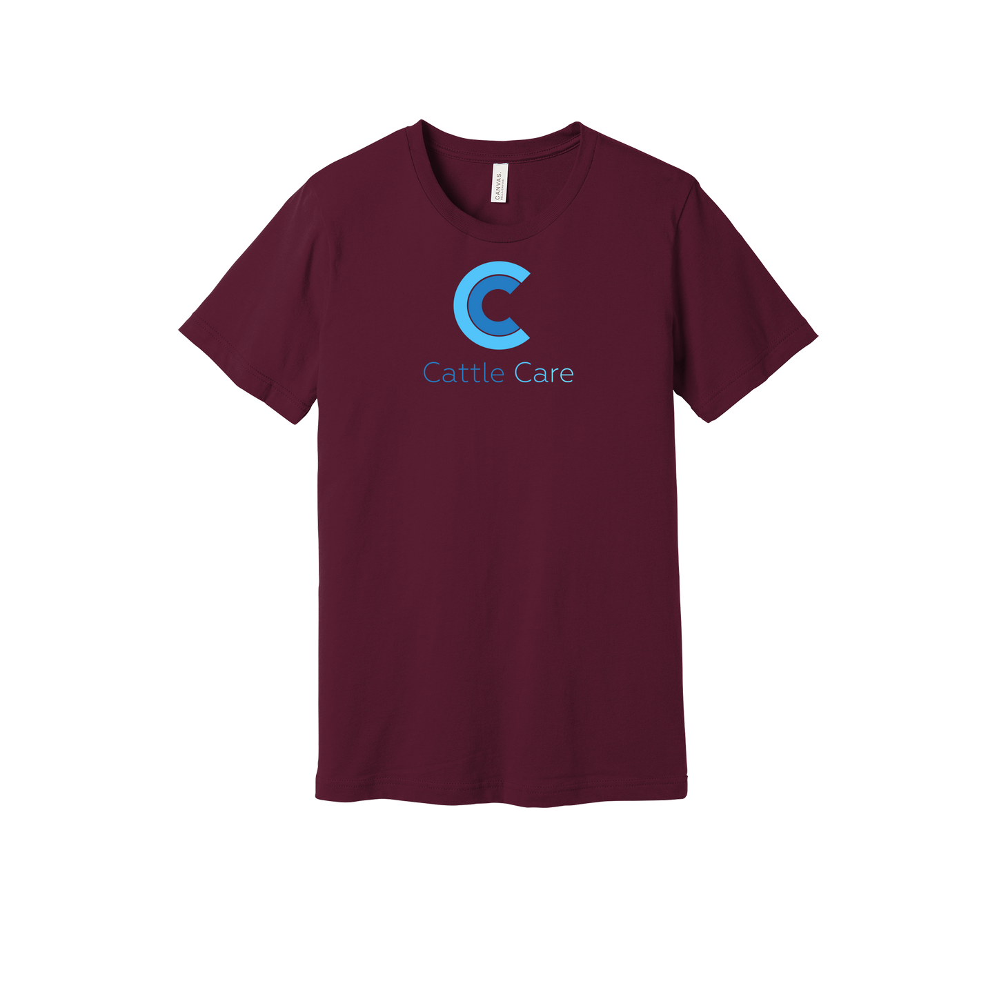 cattle-care-everyday-essentials-short-sleeve-tee-dtf-front-BC3001-maroon-flat-front