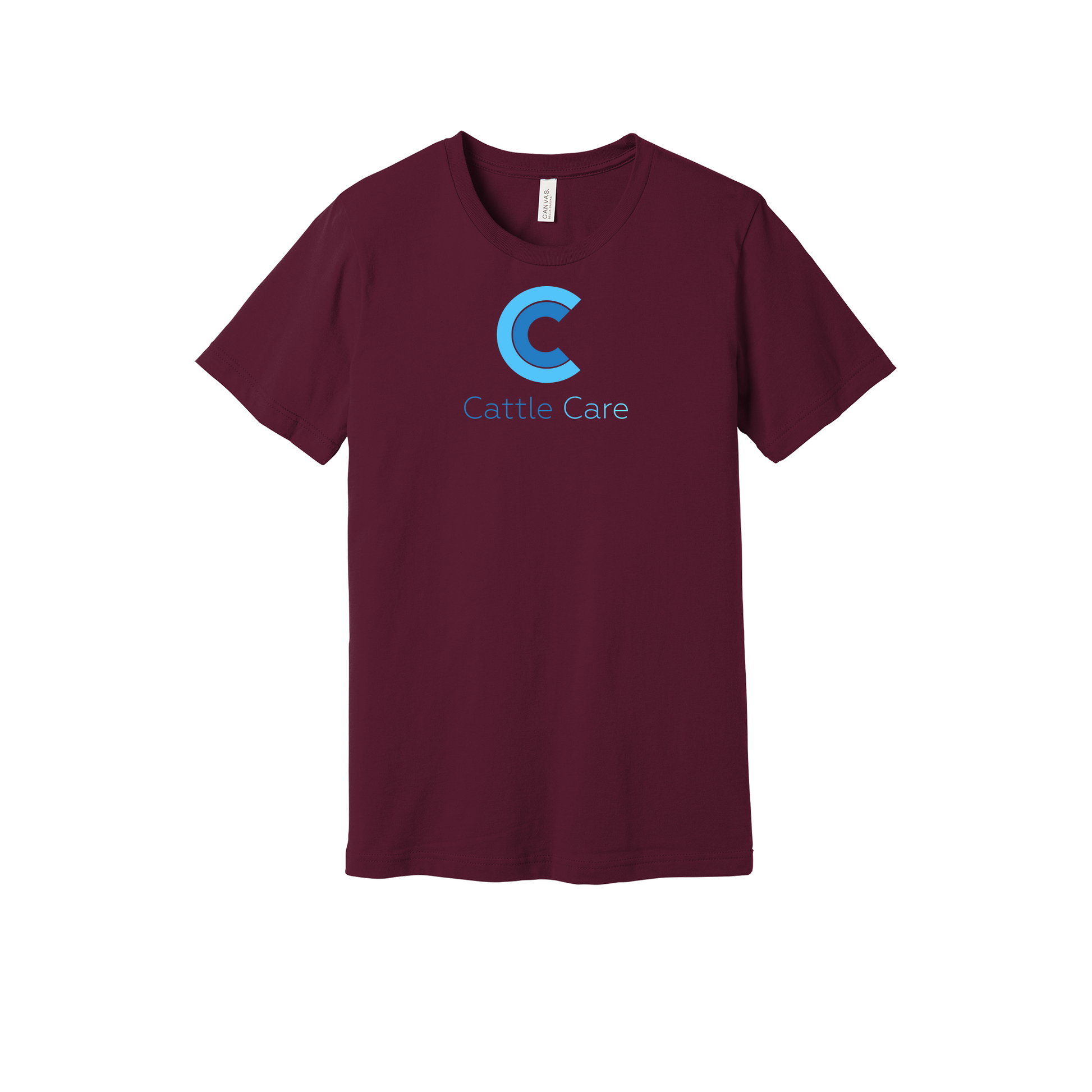 cattle-care-everyday-essentials-short-sleeve-tee-dtf-front-BC3001-maroon-flat-front