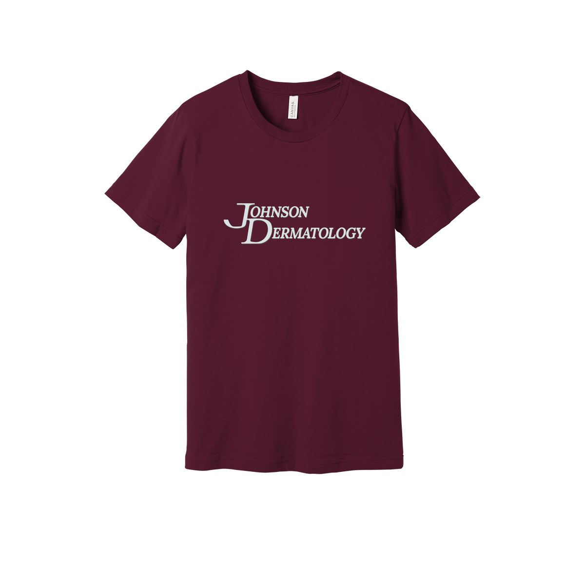 johnsondermatology-everyday-essentials-clinic-short-sleeve-tee-dtf-front-BC3001-maroon-flat-front