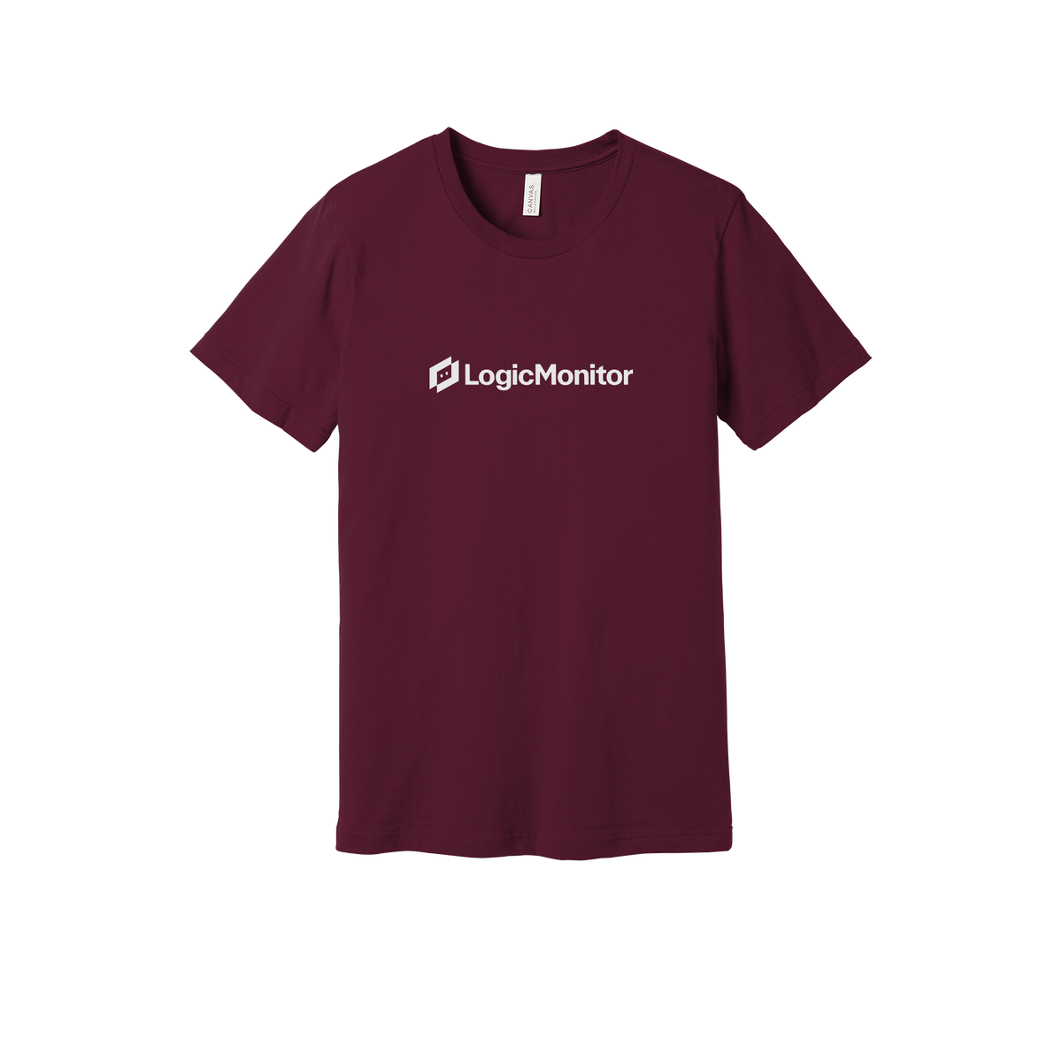 logicmonitor-everyday-essentials-short-sleeve-tee-dtf-front-BC3001-maroon-flat-front