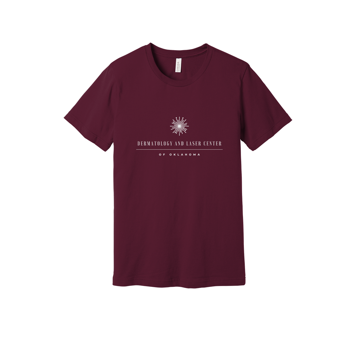 dermatologylaserok-everyday-essentials-clinic-short-sleeve-tee-dtf-front-BC3001-maroon-flat-front