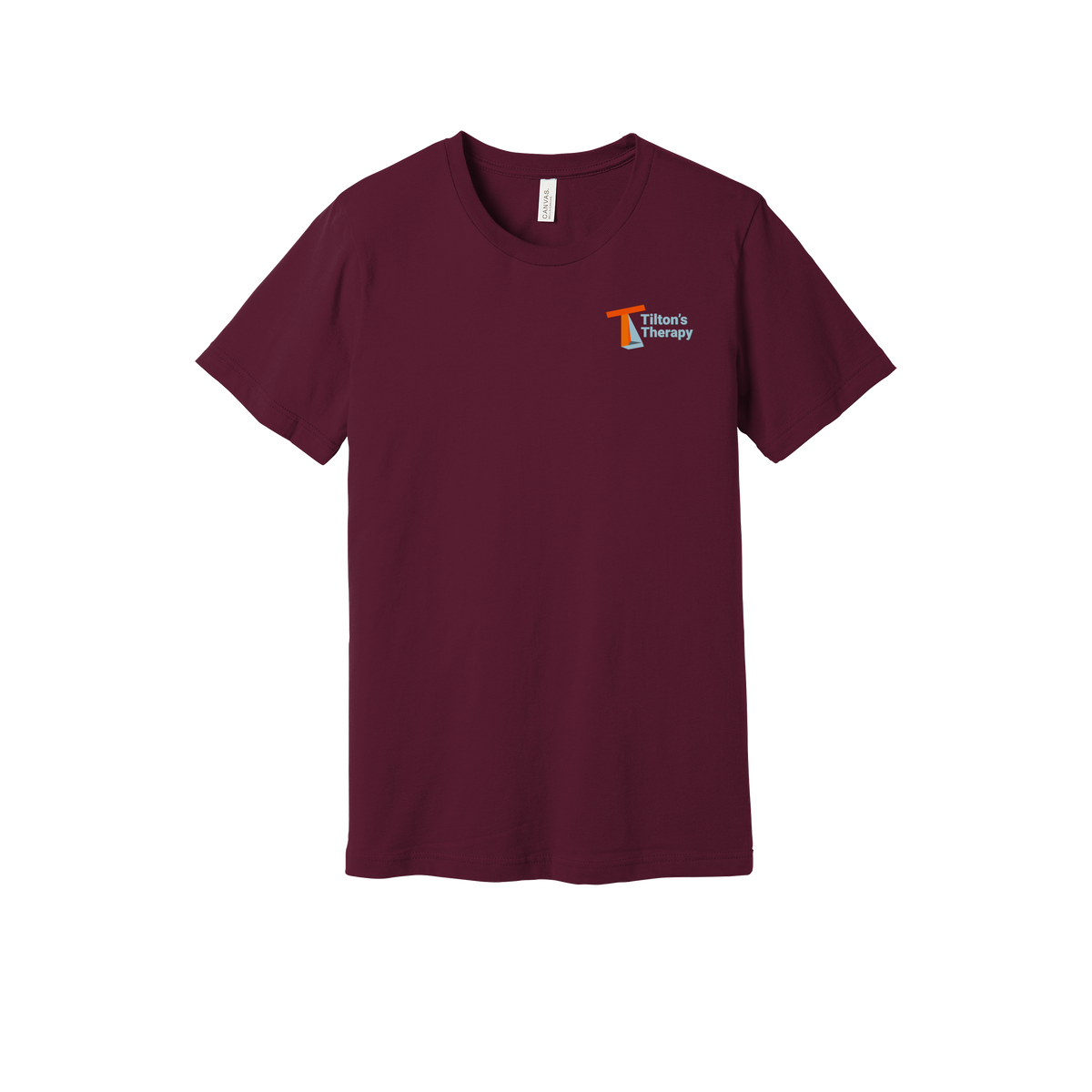 tiltonstherapy-everyday-essentials-short-sleeve-tee-dtf-leftchest-BC3001-maroon-flat-front