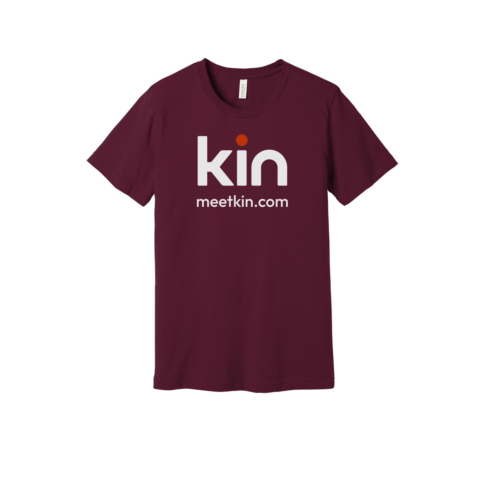 kin-everyday-essentials-short-sleeve-tee-dtf-front-BC3001-maroon-flat-front