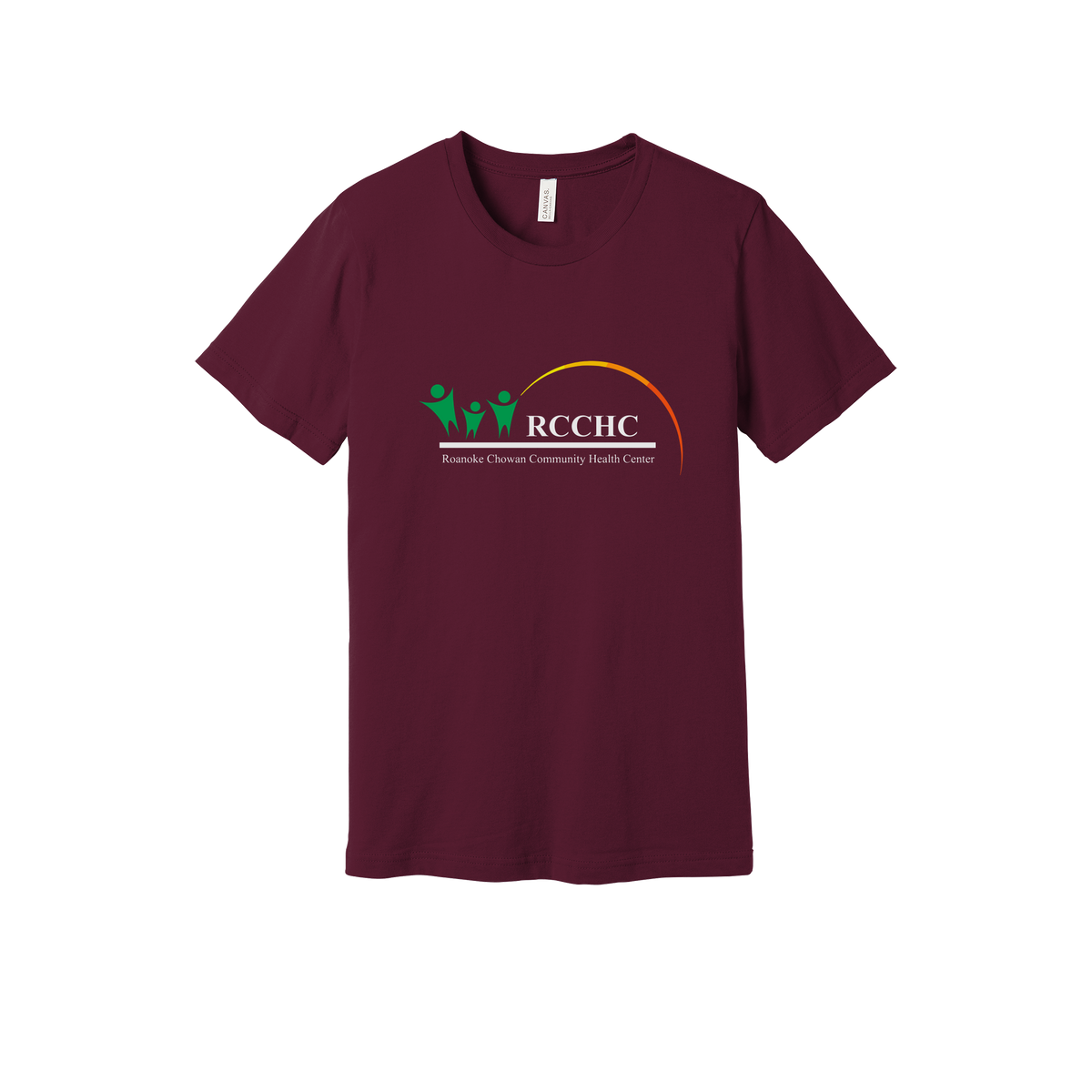 rcchc-everyday-essentials-clinic-short-sleeve-tee-dtf-front-BC3001-maroon-flat-front
