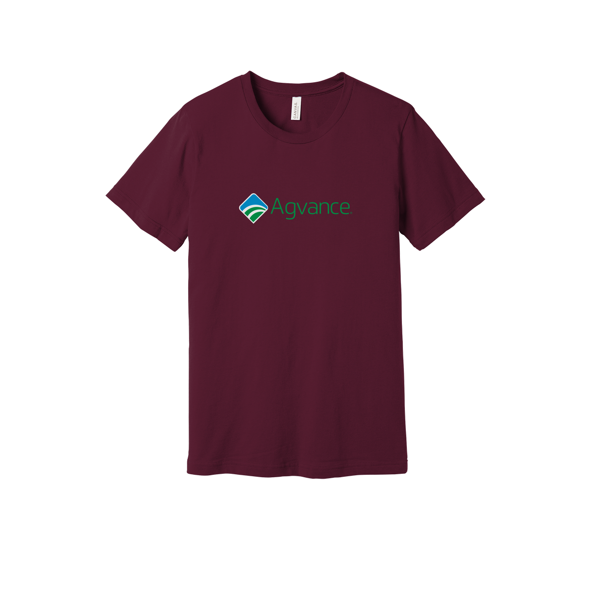 agvance-everyday-essentials-short-sleeve-tee-dtf-front-BC3001-maroon-flat-front