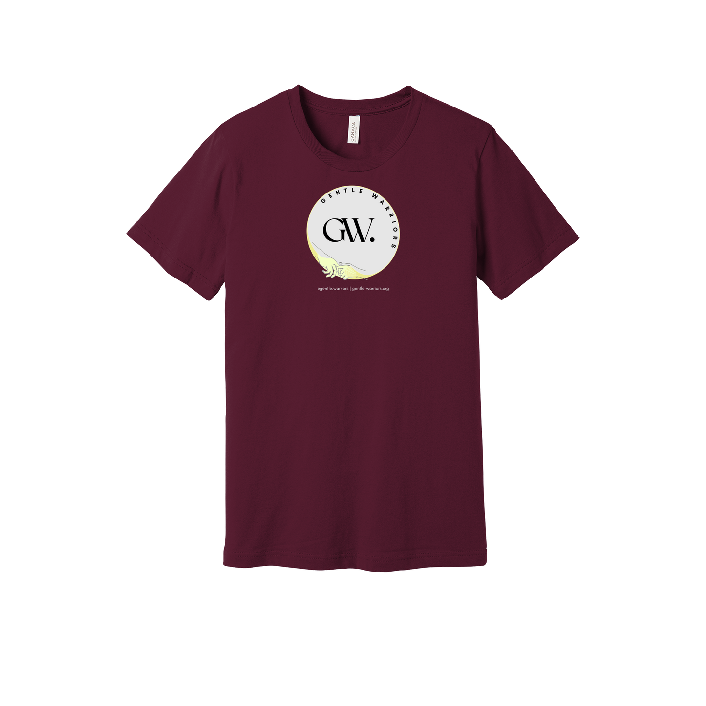 gentle-warriors-everyday-essentials-short-sleeve-tee-dtf-front-BC3001-maroon-flat-front