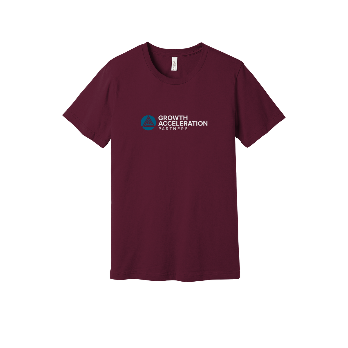 growthaccelerationpartners-everyday-essentials-short-sleeve-tee-dtf-front-BC3001-maroon-flat-front