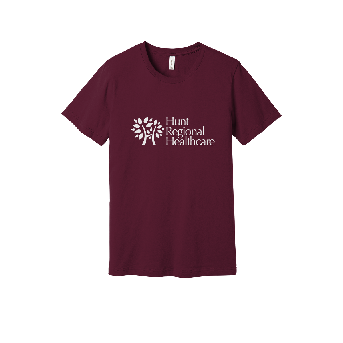 huntregional-everyday-essentials-clinic-short-sleeve-tee-dtf-front-BC3001-maroon-flat-front