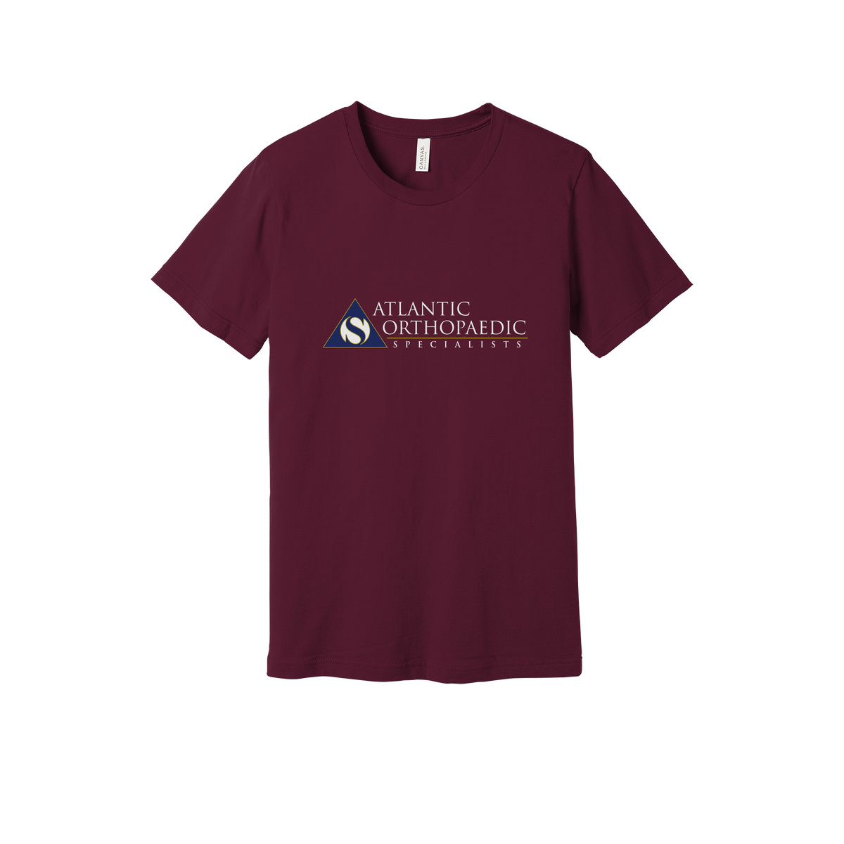 atlanticortho-everyday-essentials-clinic-short-sleeve-tee-dtf-front-BC3001-maroon-flat-front