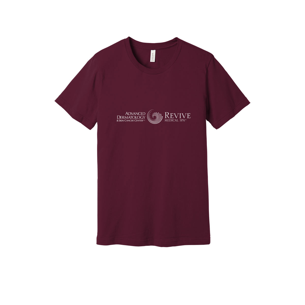 advancedskinmd-everyday-essentials-clinic-short-sleeve-tee-dtf-front-BC3001-maroon-flat-front