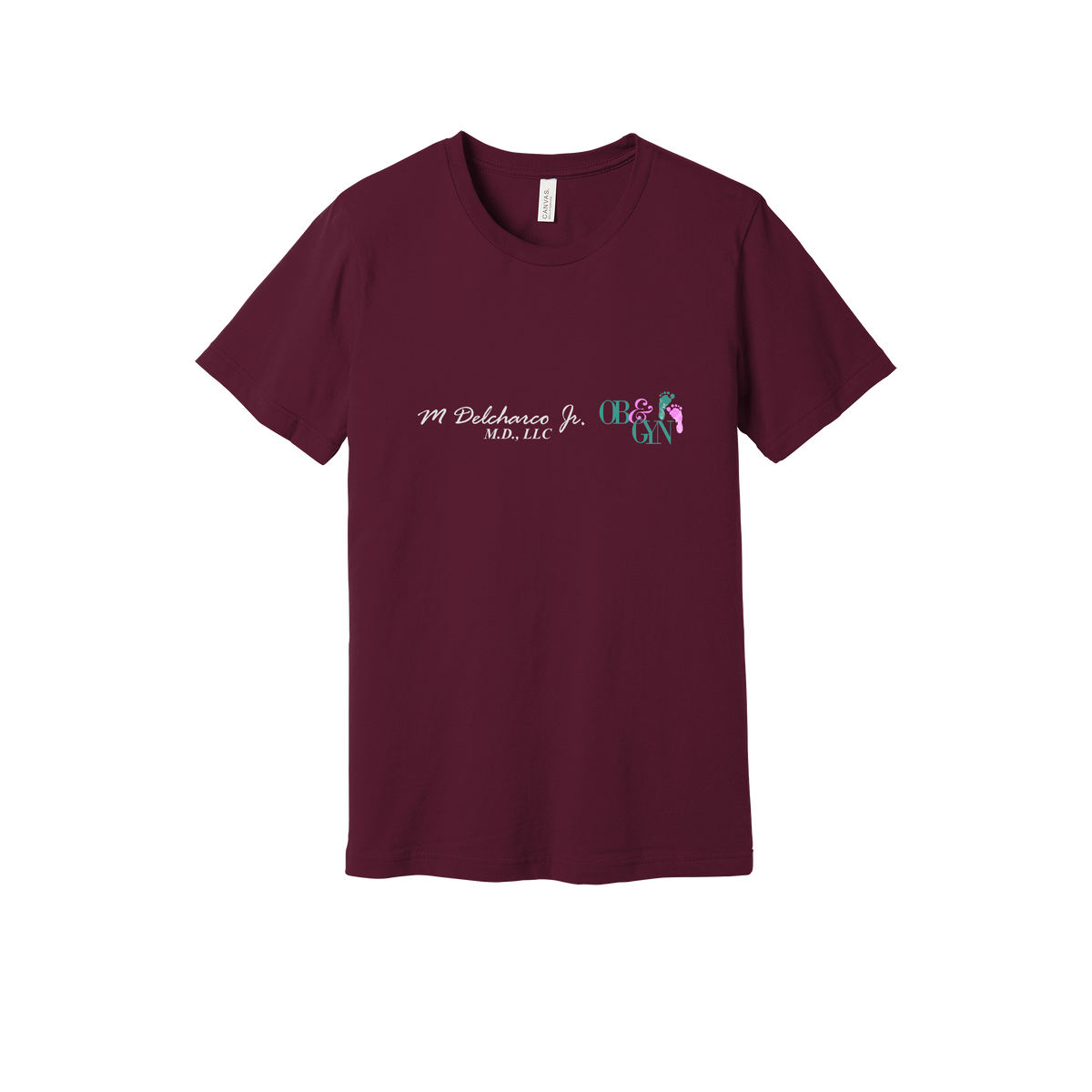 delcharco-everyday-essentials-clinic-short-sleeve-tee-dtf-front-BC3001-maroon-flat-front