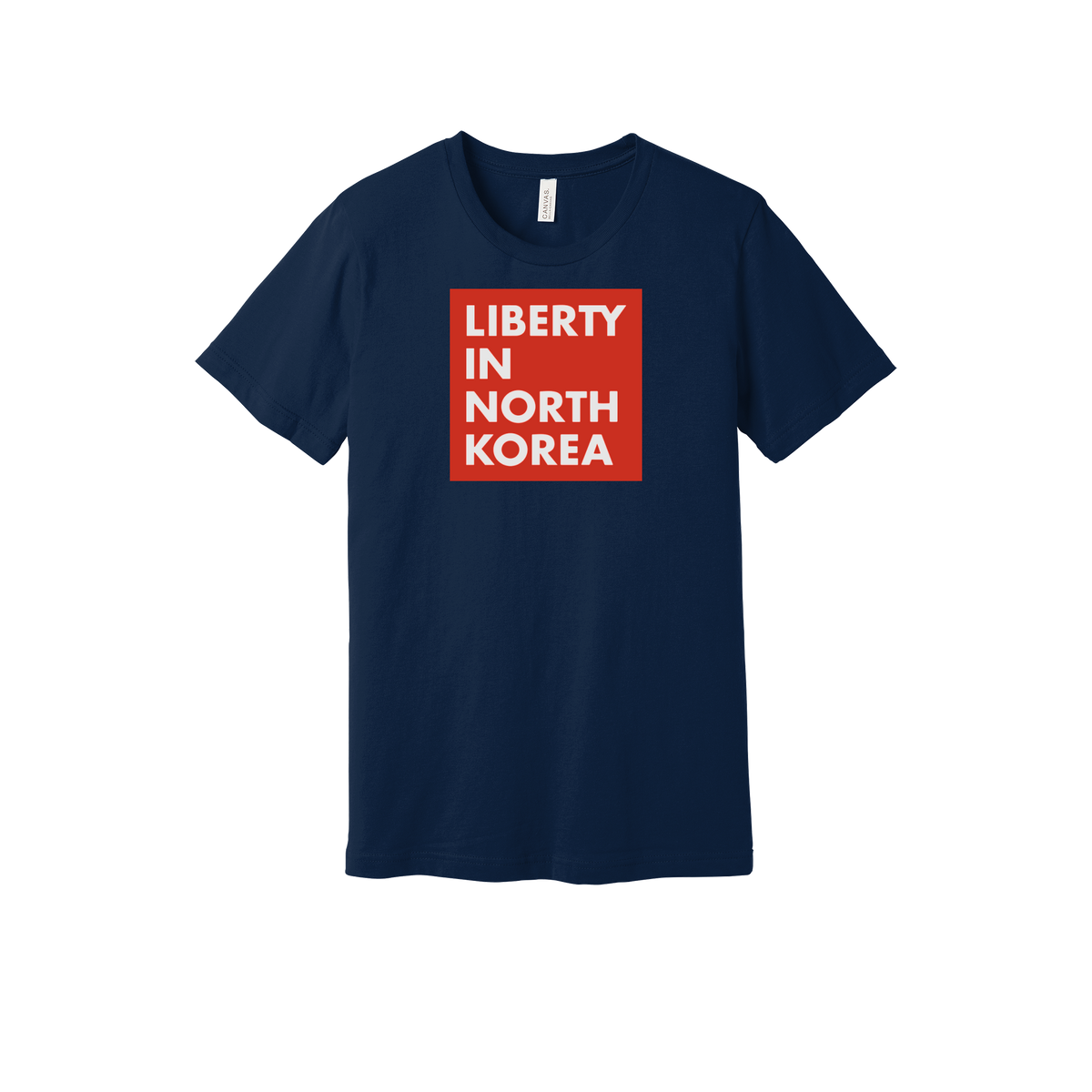 libertyinnorthkorea-everyday-essentials-short-sleeve-tee-dtf-front-BC3001-navy-flat-front