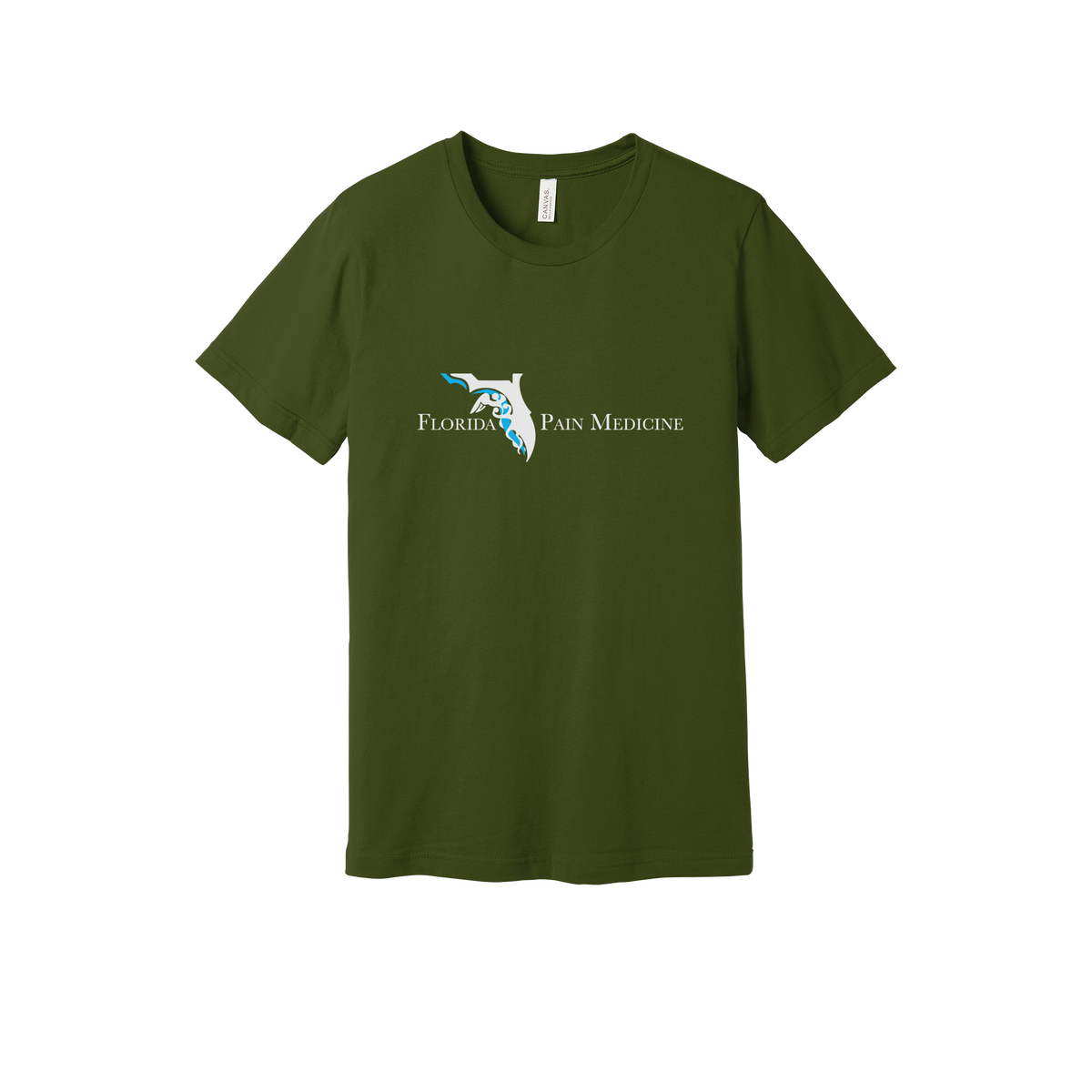 floridapainmedicine-everyday-essentials-clinic-short-sleeve-tee-dtf-front-BC3001-olive-flat-front