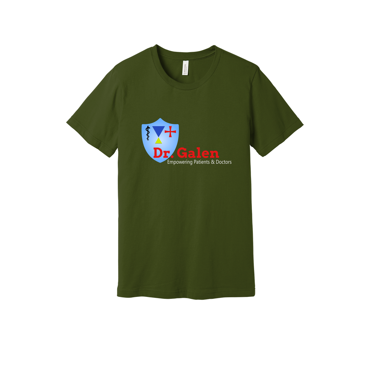 drgalen-everyday-essentials-clinic-short-sleeve-tee-dtf-front-BC3001-olive-flat-front