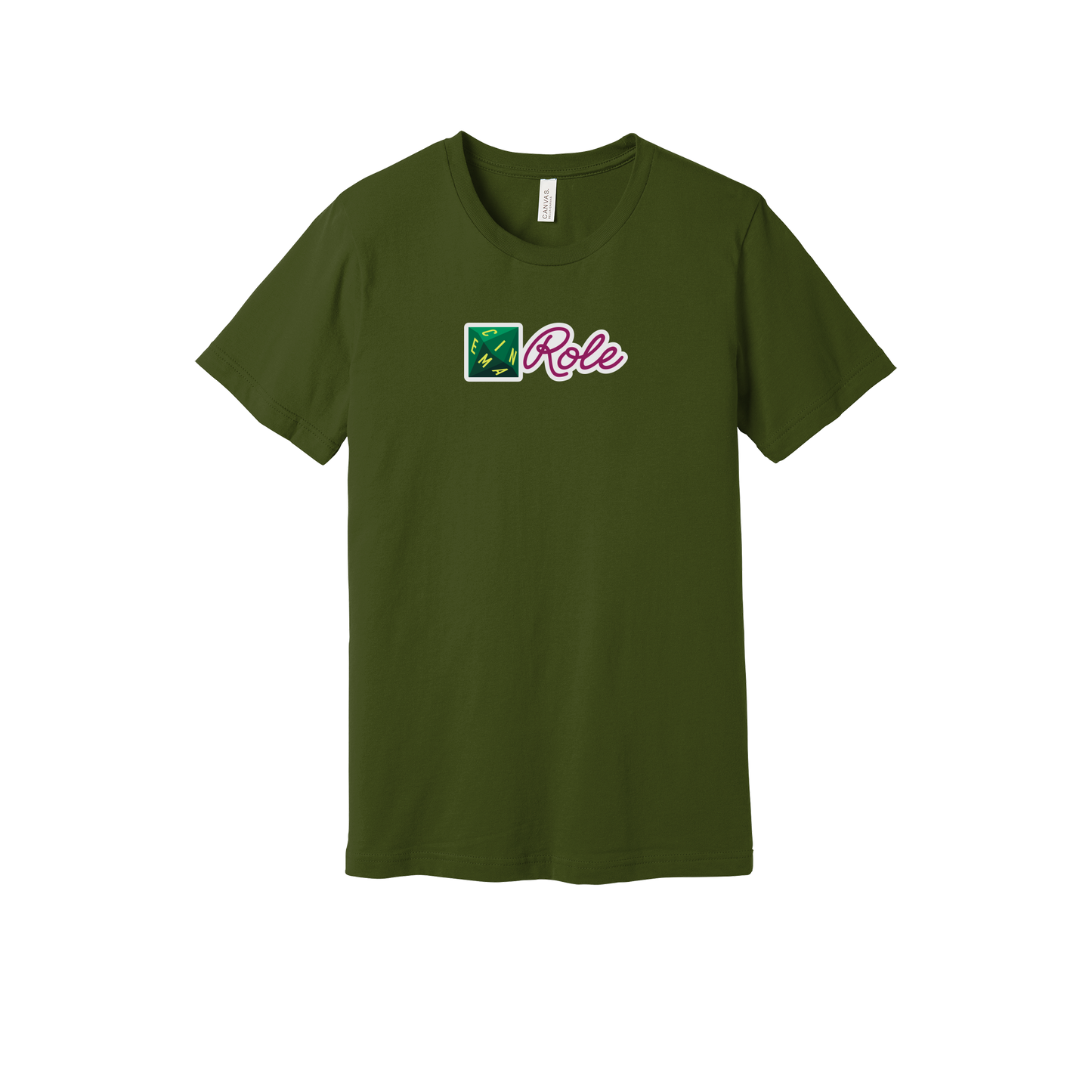 cinemarole-everyday-essentials-short-sleeve-tee-dtf-front-BC3001-olive-flat-front
