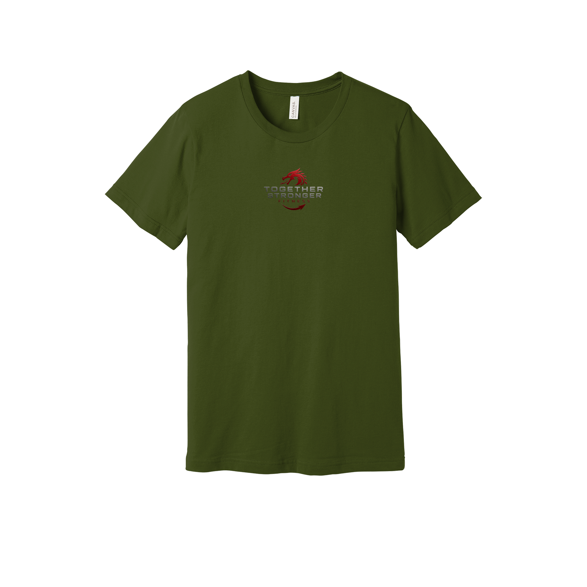 togetherstrongerfitness-everyday-essentials-short-sleeve-tee-dtf-front-BC3001-olive-flat-front