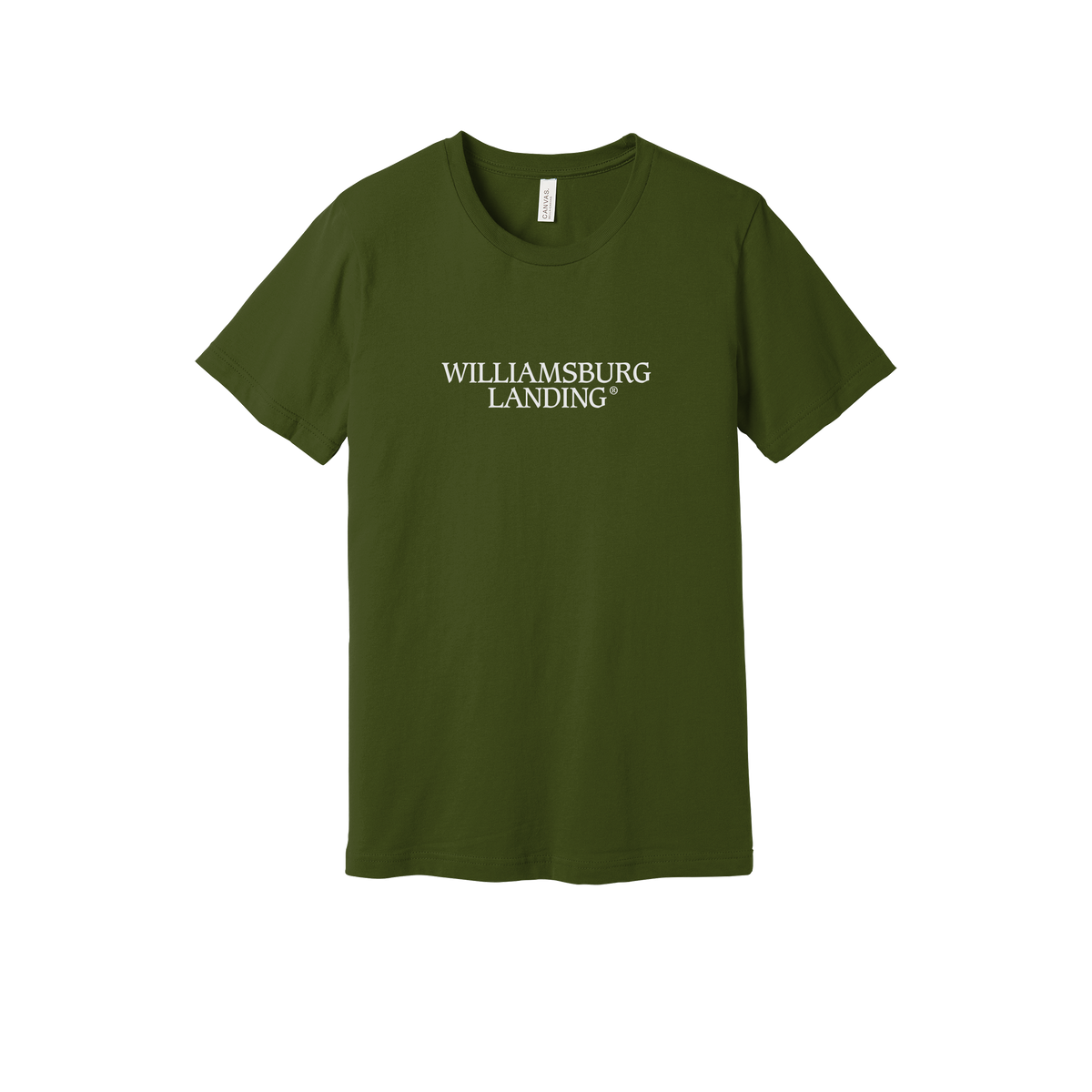 williamsburglanding-everyday-essentials-short-sleeve-tee-dtf-front-BC3001-olive-flat-front