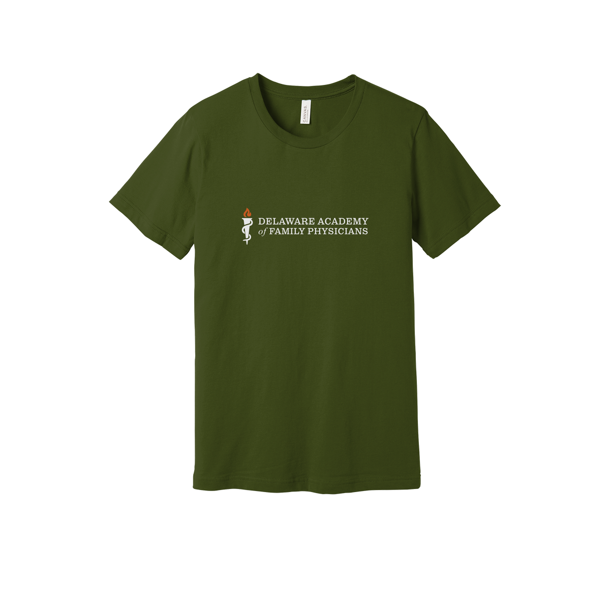 delfamdoc-everyday-essentials-clinic-short-sleeve-tee-dtf-front-BC3001-olive-flat-front