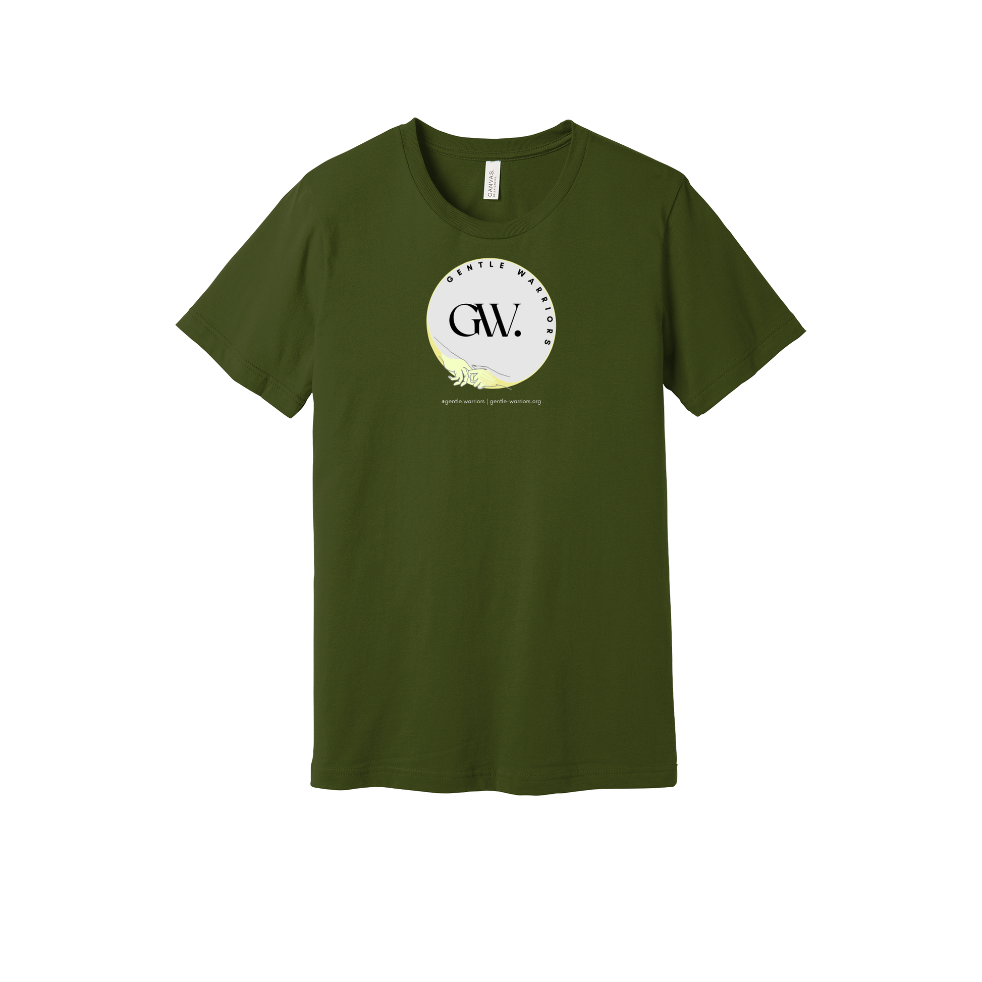 gentle-warriors-everyday-essentials-short-sleeve-tee-dtf-front-BC3001-olive-flat-front