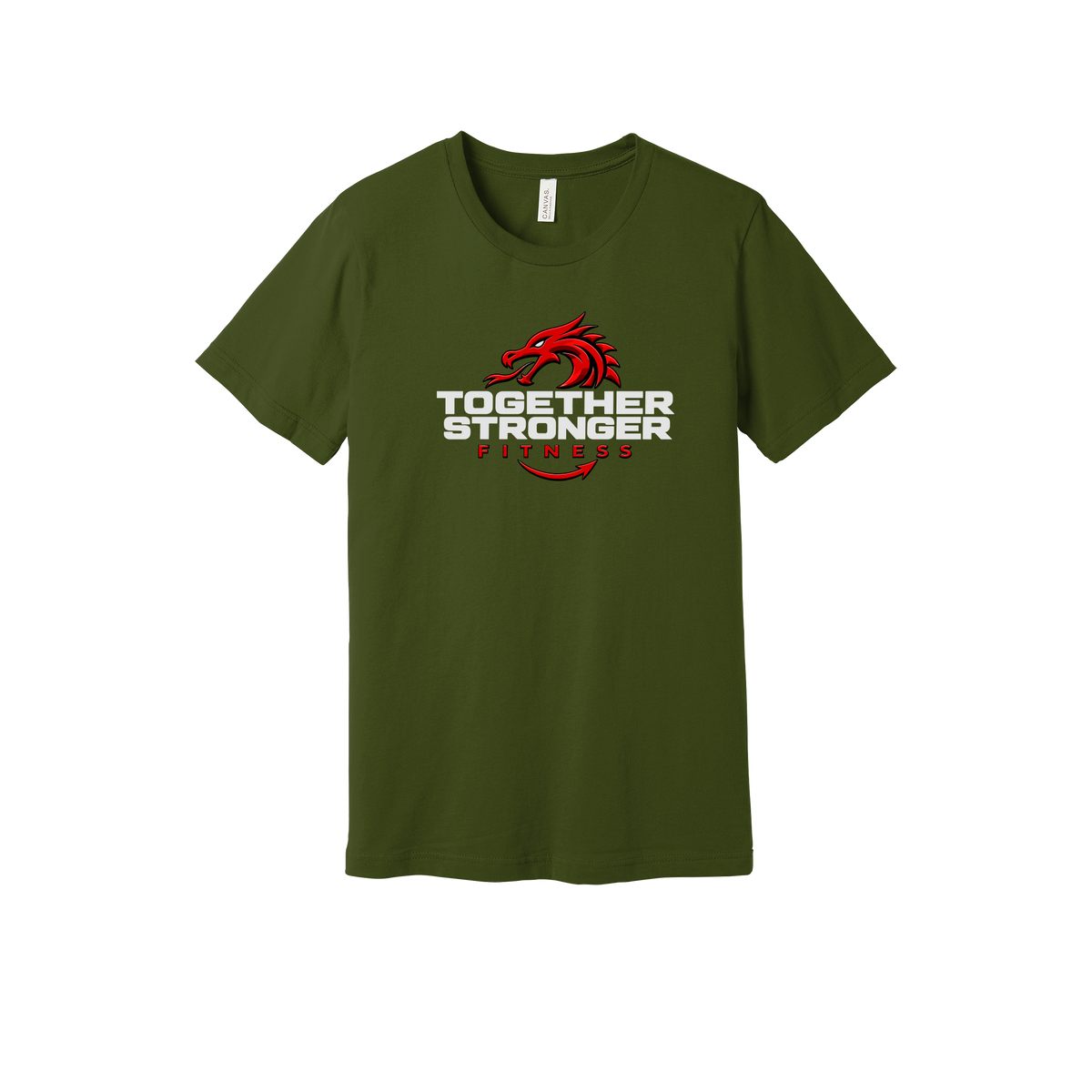 togetherstrongerfitness-everyday-essentials-short-sleeve-tee-dtf-front-BC3001-olive-flat-front