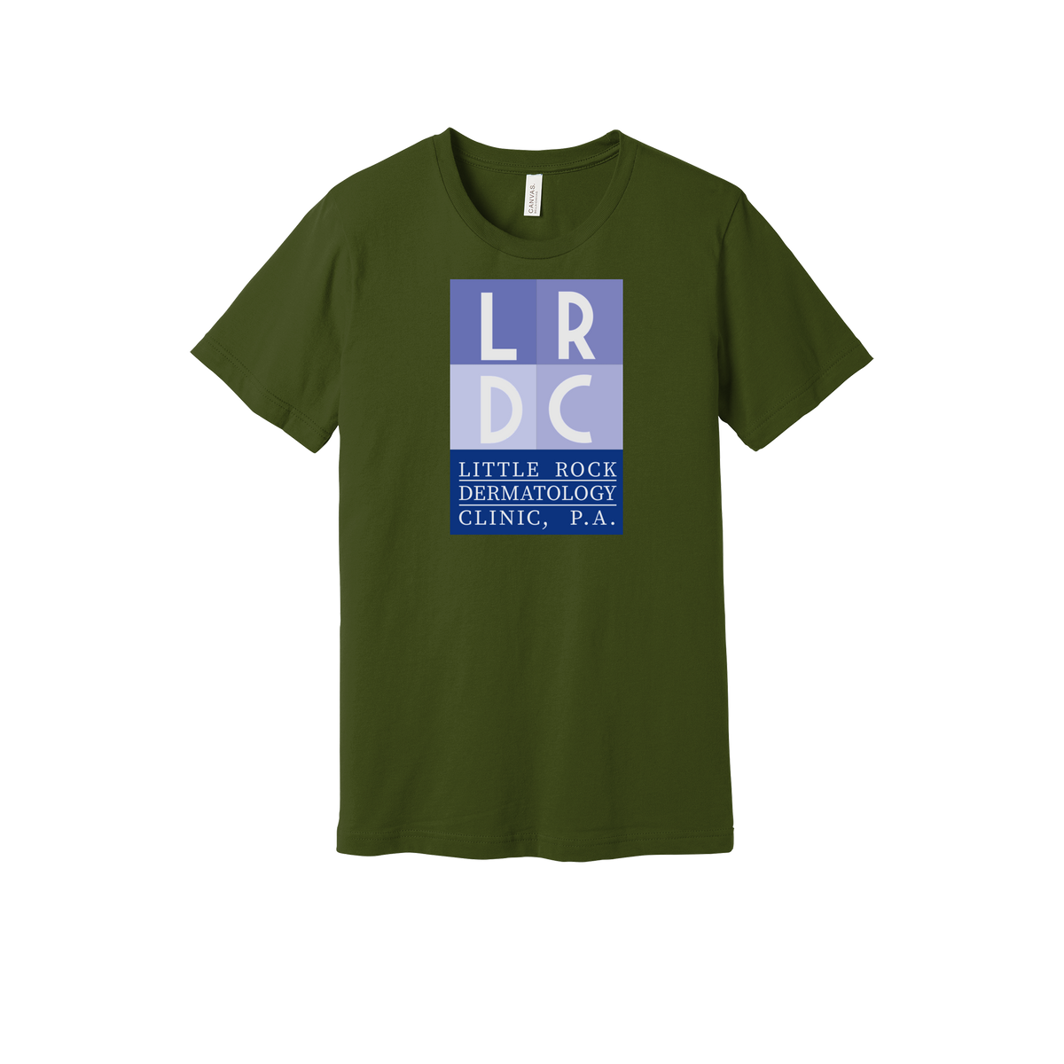 littlerockdermatology-everyday-essentials-clinic-short-sleeve-tee-dtf-front-BC3001-olive-flat-front