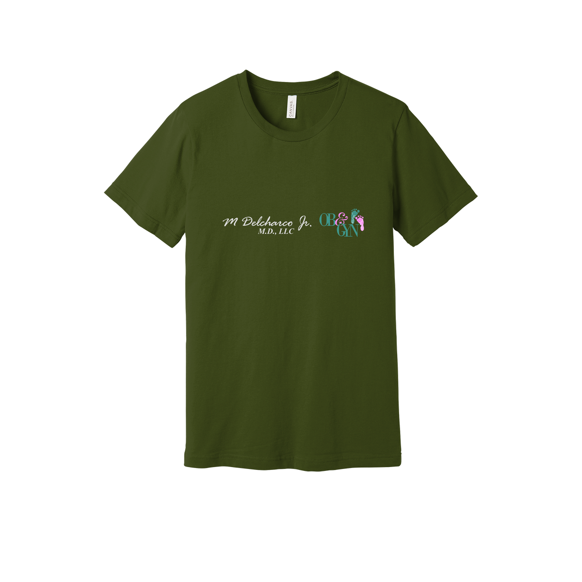 delcharco-everyday-essentials-clinic-short-sleeve-tee-dtf-front-BC3001-olive-flat-front