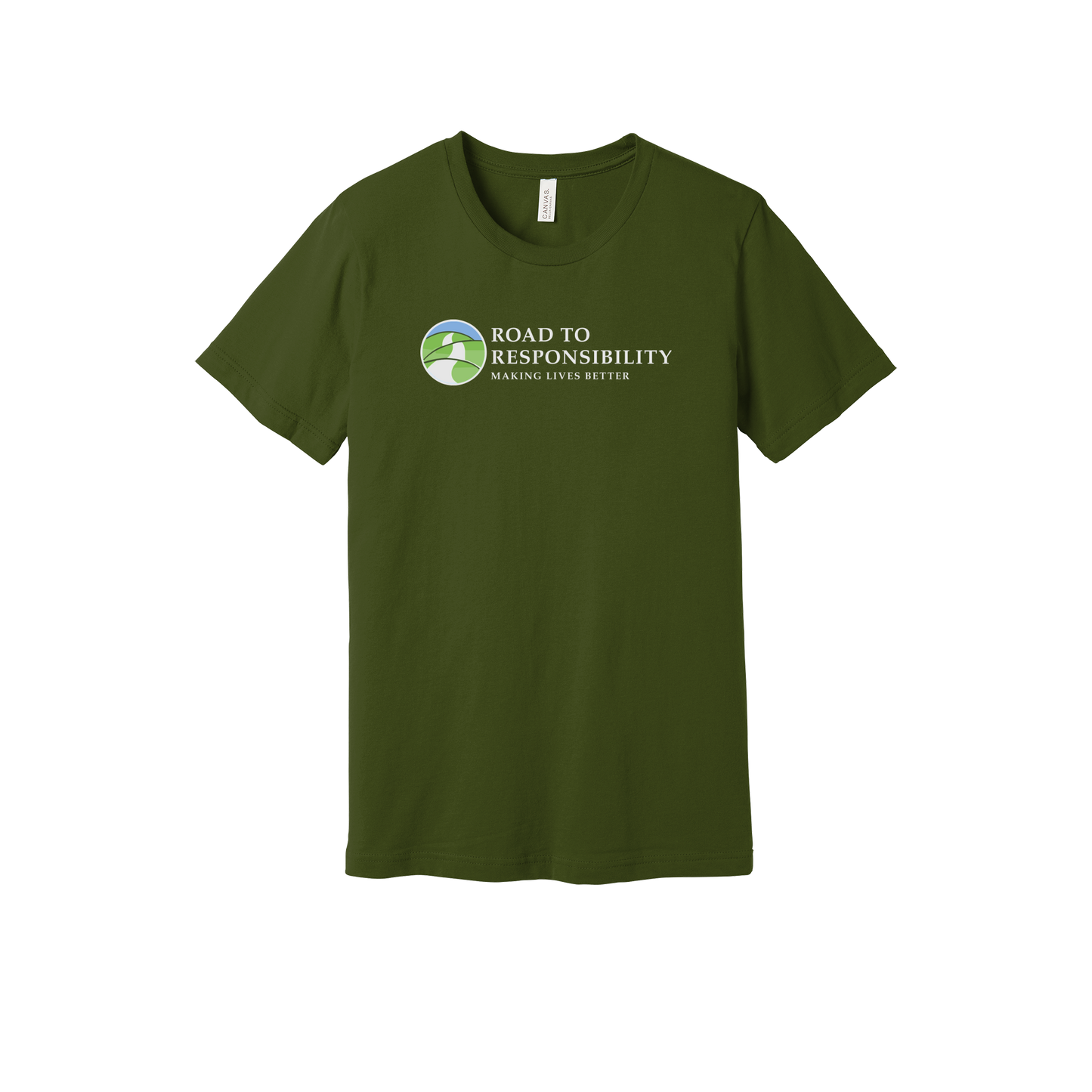 roadtoresponsibility-everyday-essentials-short-sleeve-tee-dtf-front-BC3001-olive-flat-front