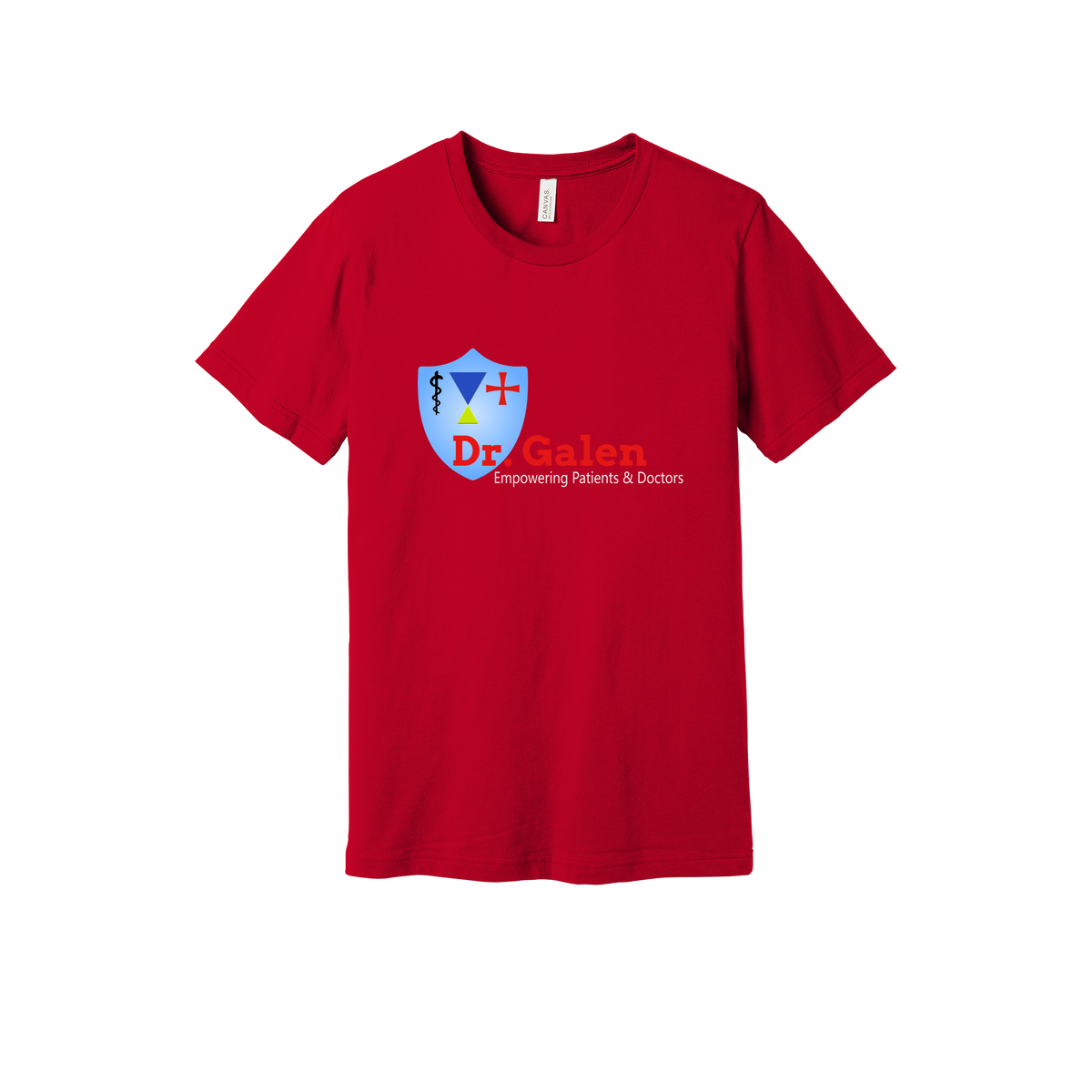 drgalen-everyday-essentials-clinic-short-sleeve-tee-dtf-front-BC3001-red-flat-front