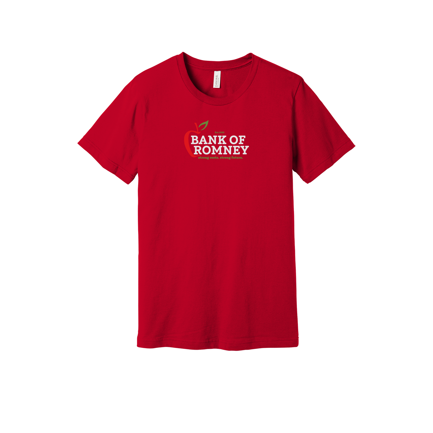 bankofromney-everyday-essentials-short-sleeve-tee-dtf-front-BC3001-red-flat-front