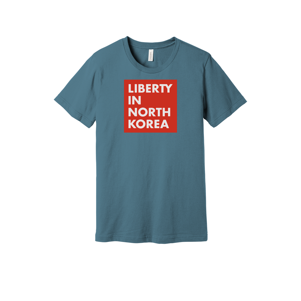 libertyinnorthkorea-everyday-essentials-short-sleeve-tee-dtf-front-BC3001-steelblue-flat-front