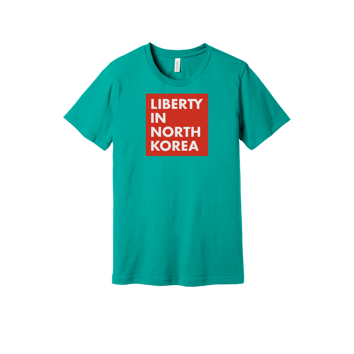 libertyinnorthkorea-everyday-essentials-short-sleeve-tee-dtf-front-BC3001-teal-flat-front