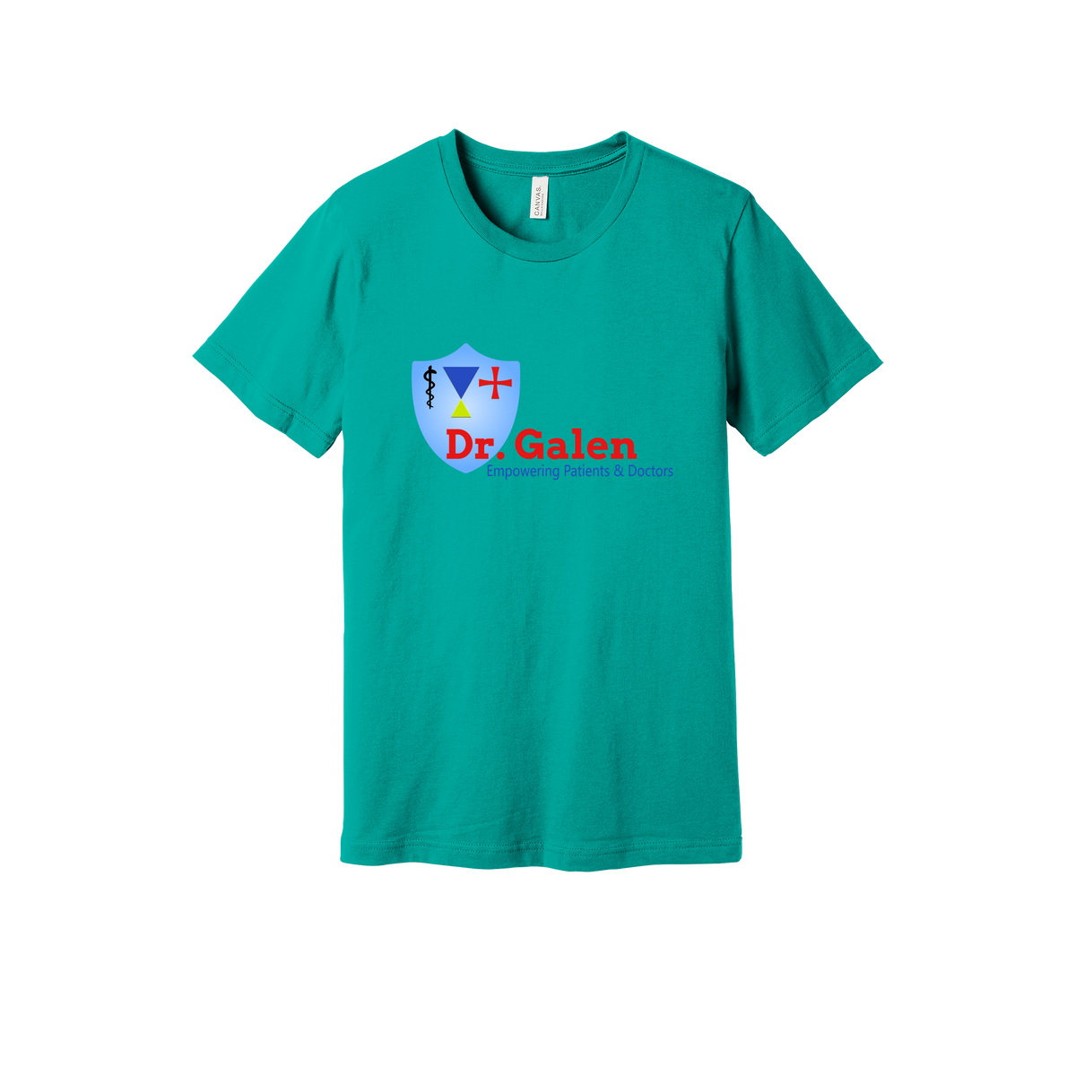 drgalen-everyday-essentials-clinic-short-sleeve-tee-dtf-front-BC3001-teal-flat-front