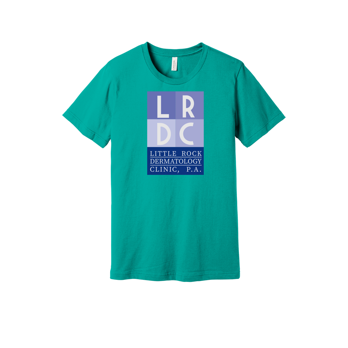 littlerockdermatology-everyday-essentials-clinic-short-sleeve-tee-dtf-front-BC3001-teal-flat-front