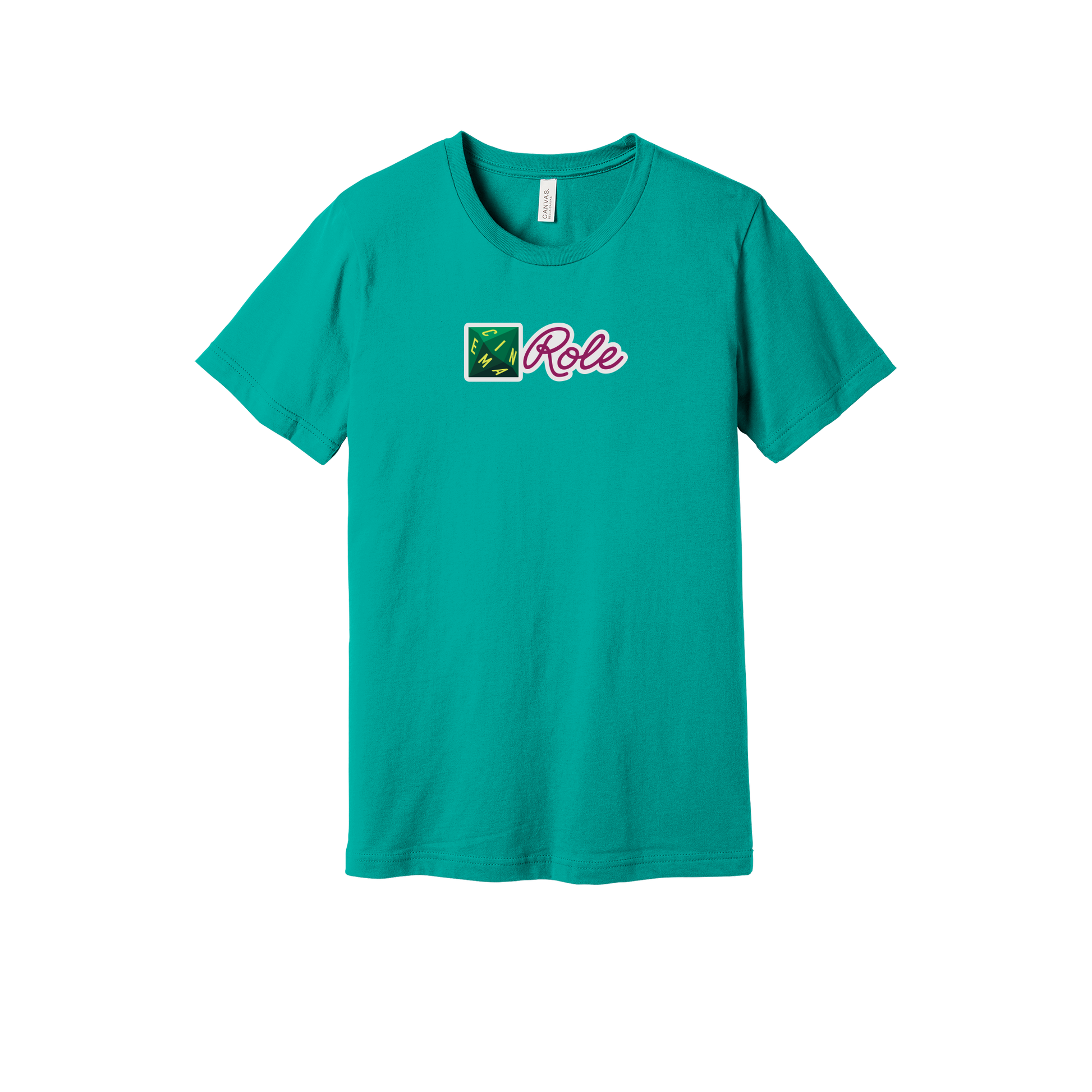 cinemarole-everyday-essentials-short-sleeve-tee-dtf-front-BC3001-teal-flat-front