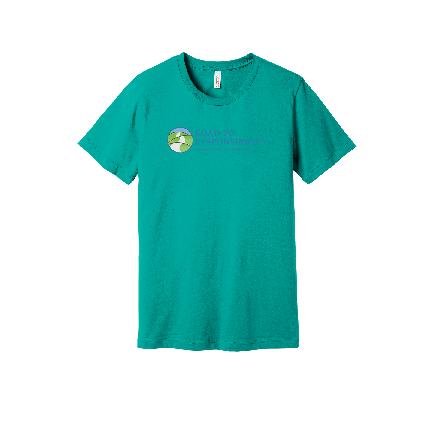 roadtoresponsibility-everyday-essentials-short-sleeve-tee-dtf-front-BC3001-teal-flat-front