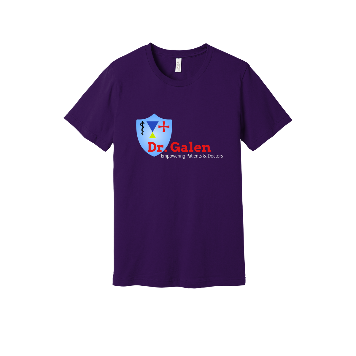 drgalen-everyday-essentials-clinic-short-sleeve-tee-dtf-front-BC3001-teampurple-flat-front
