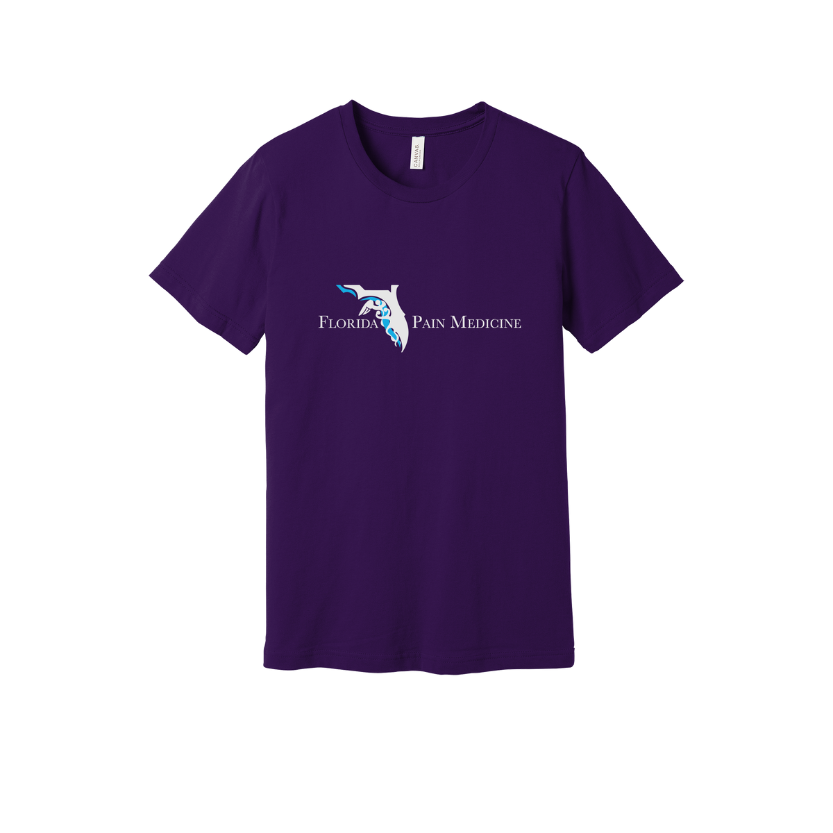 floridapainmedicine-everyday-essentials-clinic-short-sleeve-tee-dtf-front-BC3001-teampurple-flat-front
