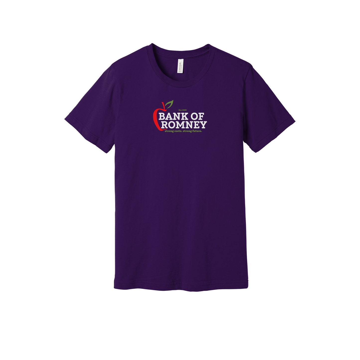 bankofromney-everyday-essentials-short-sleeve-tee-dtf-front-BC3001-teampurple-flat-front