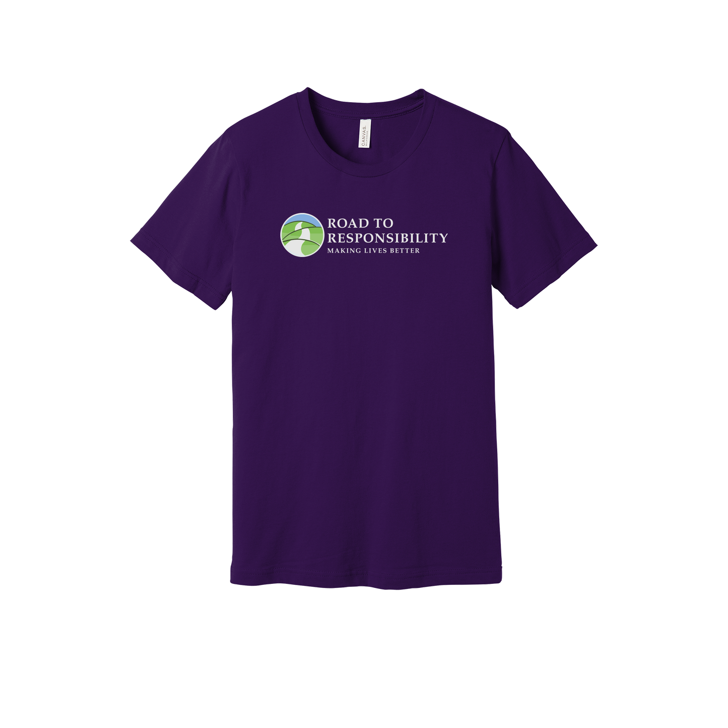 roadtoresponsibility-everyday-essentials-short-sleeve-tee-dtf-front-BC3001-teampurple-flat-front