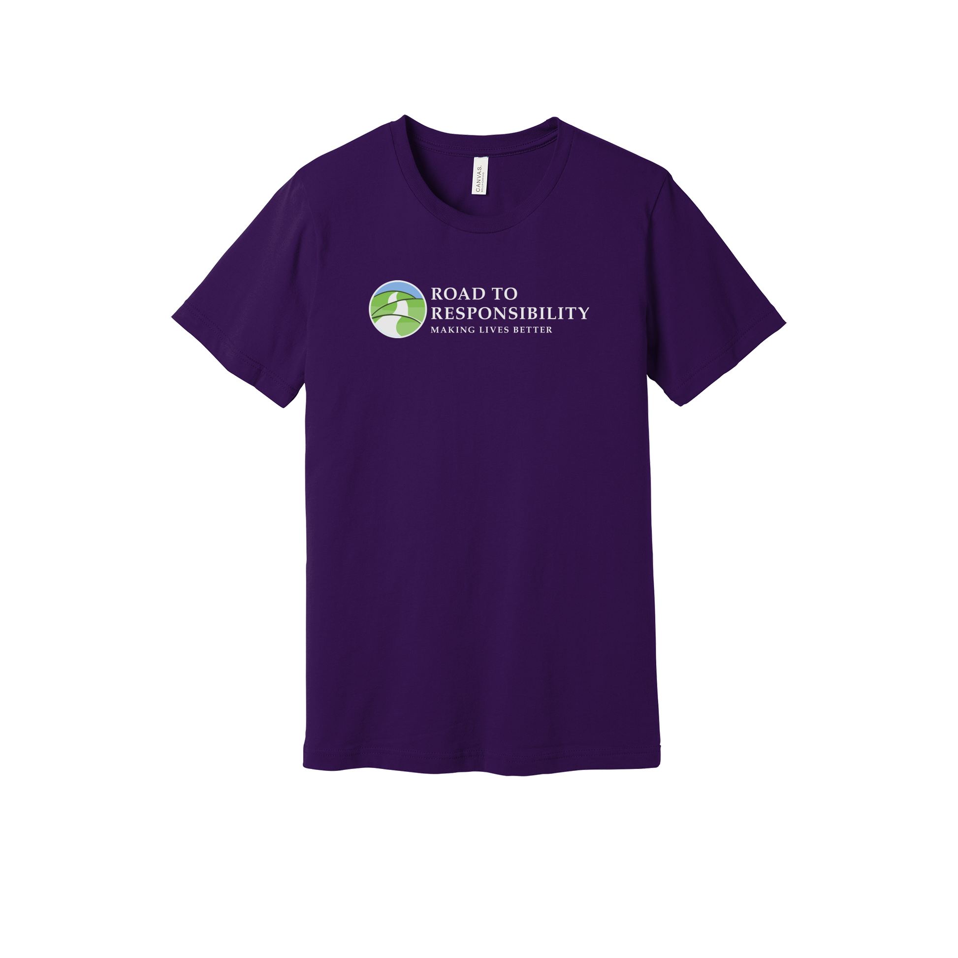 roadtoresponsibility-everyday-essentials-short-sleeve-tee-dtf-front-BC3001-teampurple-flat-front