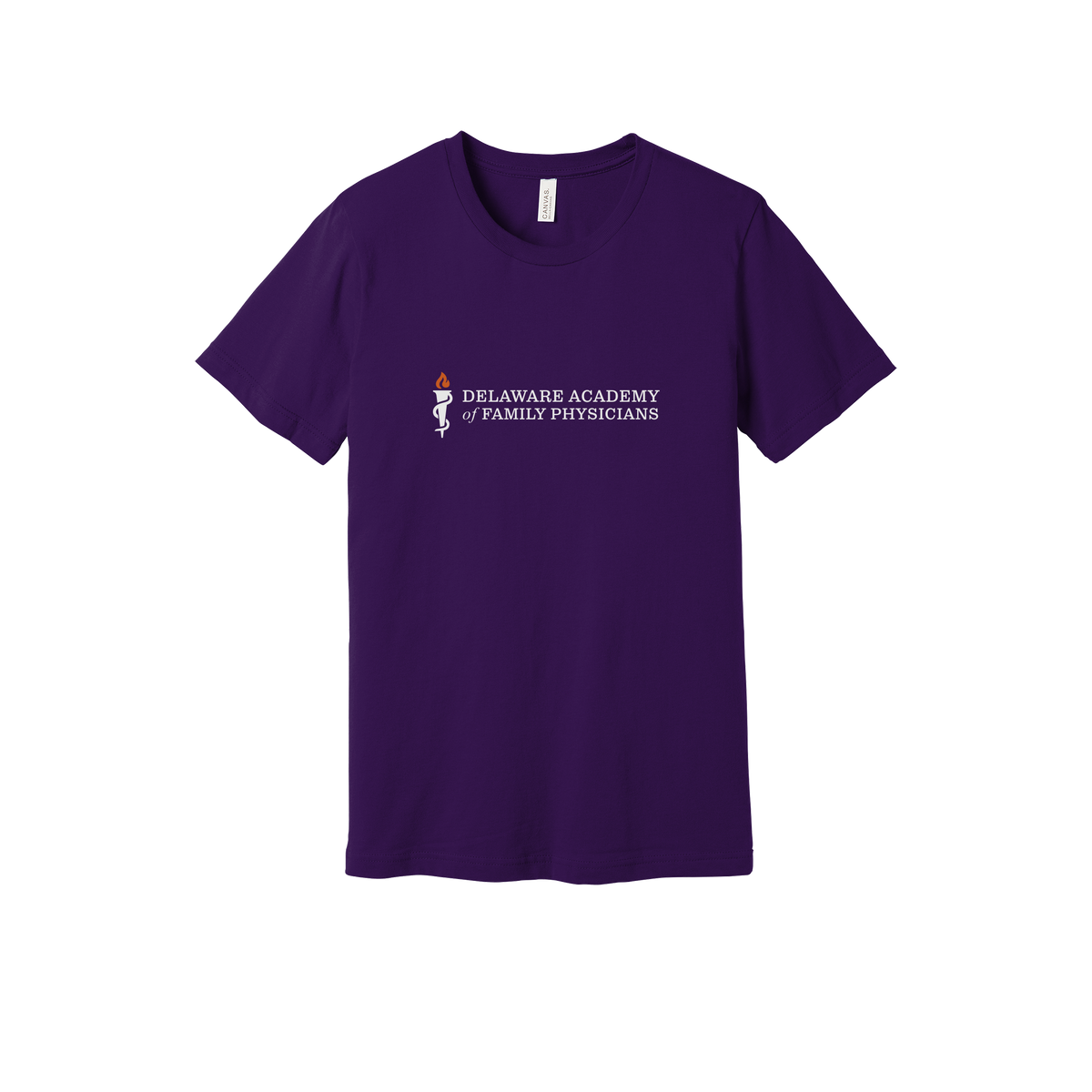 delfamdoc-everyday-essentials-clinic-short-sleeve-tee-dtf-front-BC3001-teampurple-flat-front