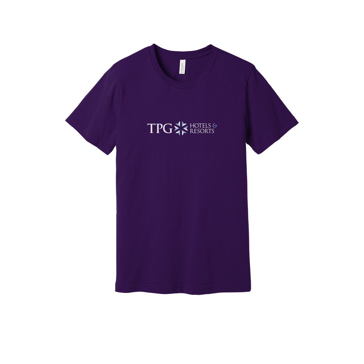 tpghotelsandresorts-everyday-essentials-short-sleeve-tee-dtf-front-BC3001-teampurple-flat-front