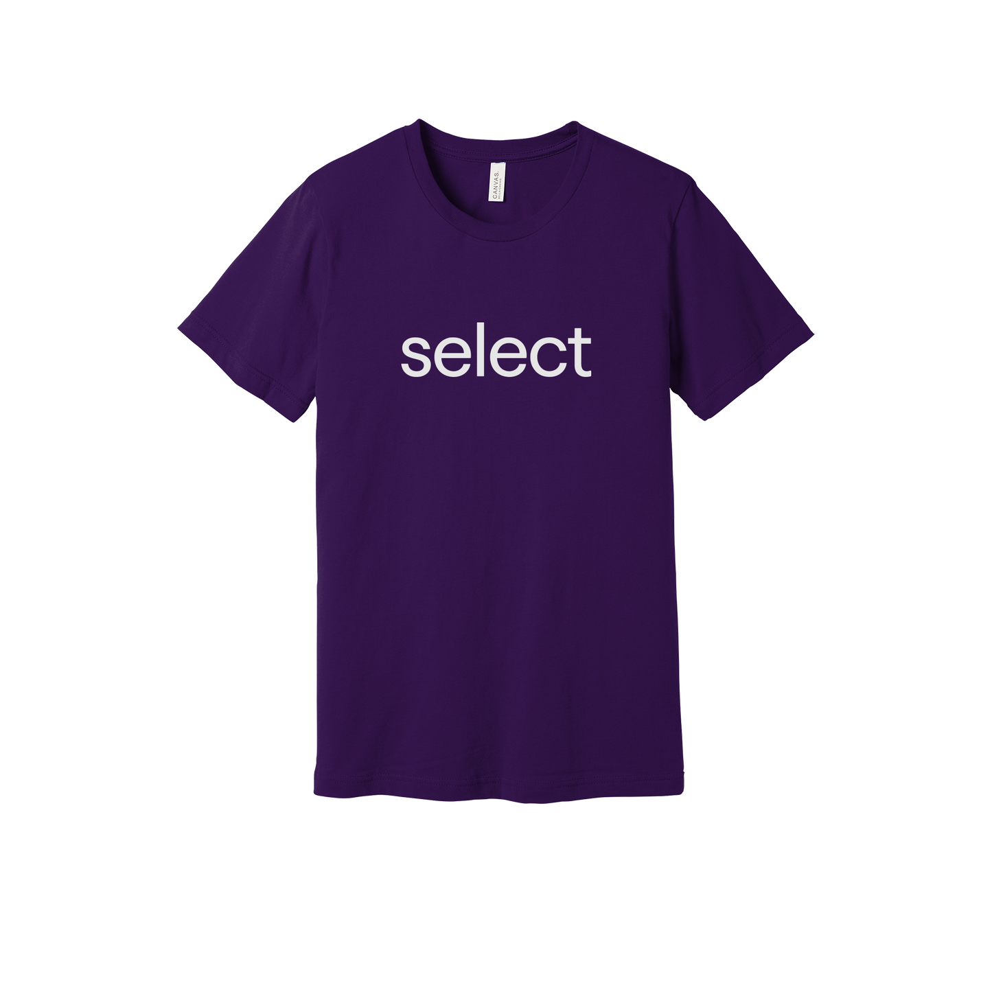 meetselect-everyday-essentials-short-sleeve-tee-dtf-front-BC3001-teampurple-flat-front