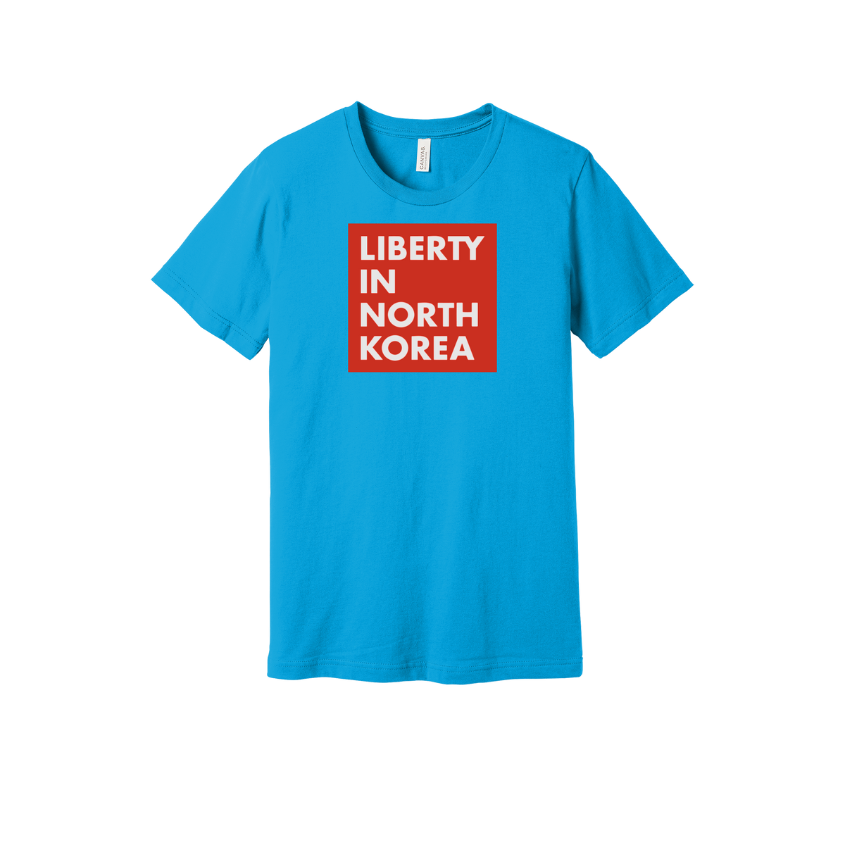 libertyinnorthkorea-everyday-essentials-short-sleeve-tee-dtf-front-BC3001-turquoise-flat-front
