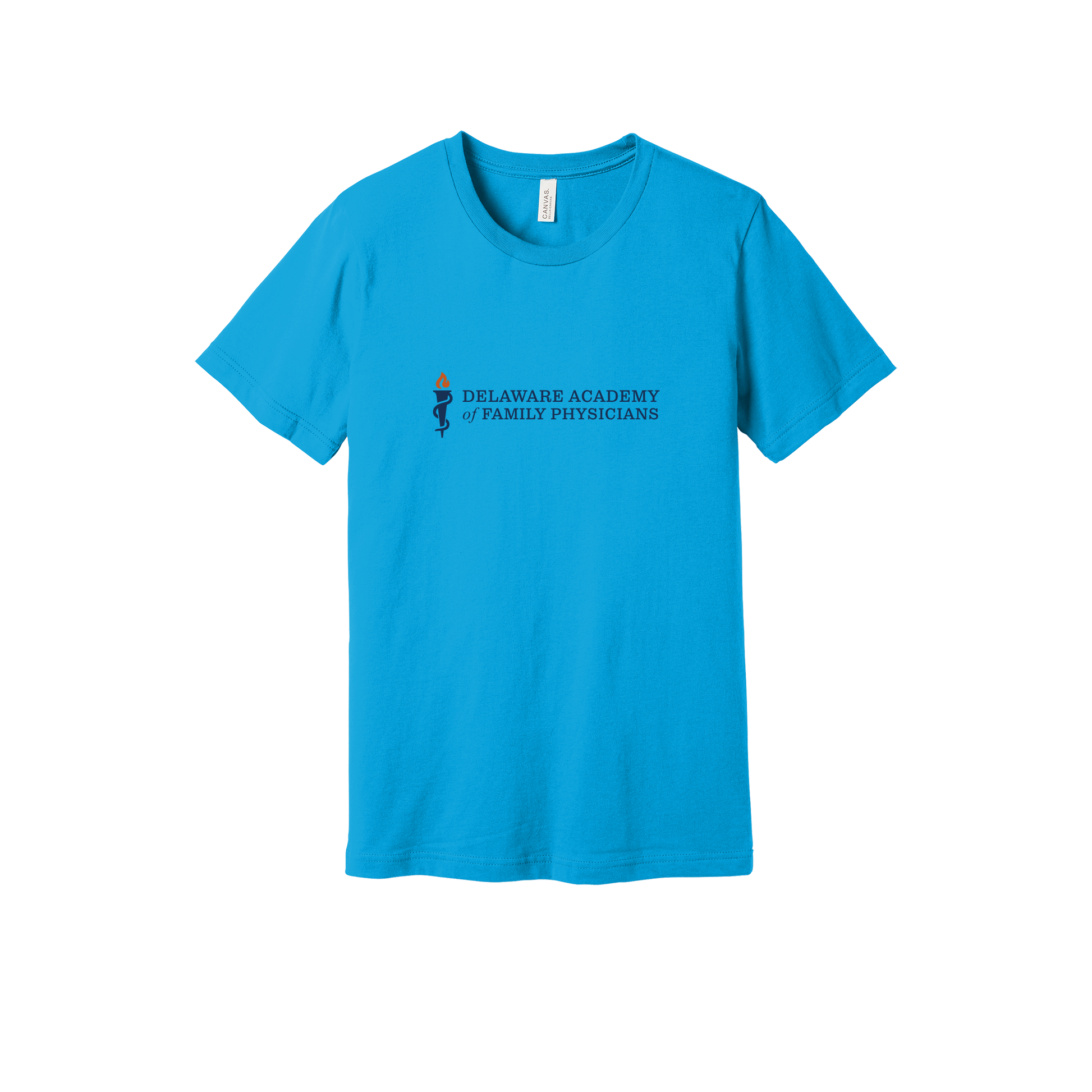 delfamdoc-everyday-essentials-clinic-short-sleeve-tee-dtf-front-BC3001-turquoise-flat-front